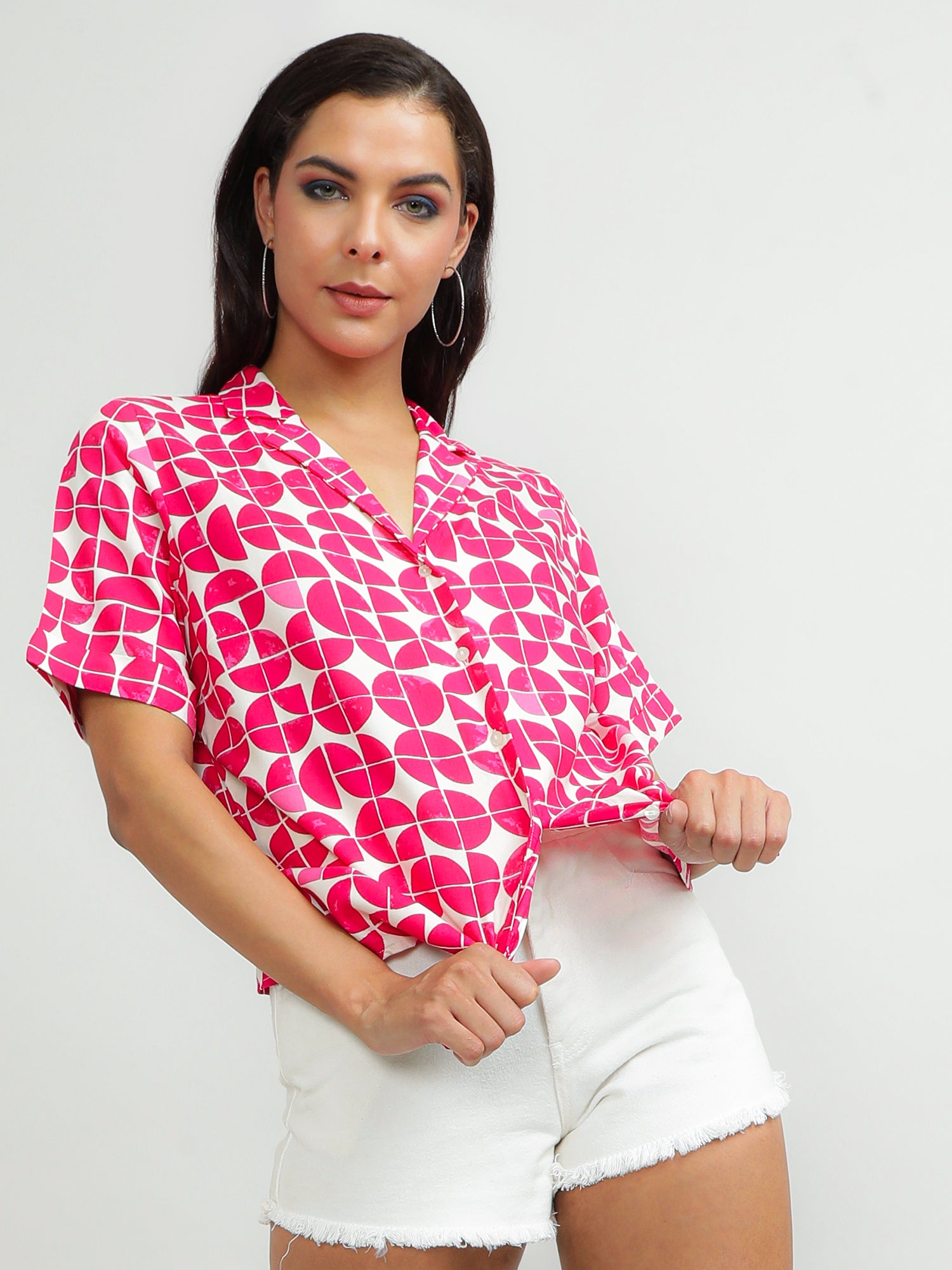 Women Viscose Pink Printed Shirt