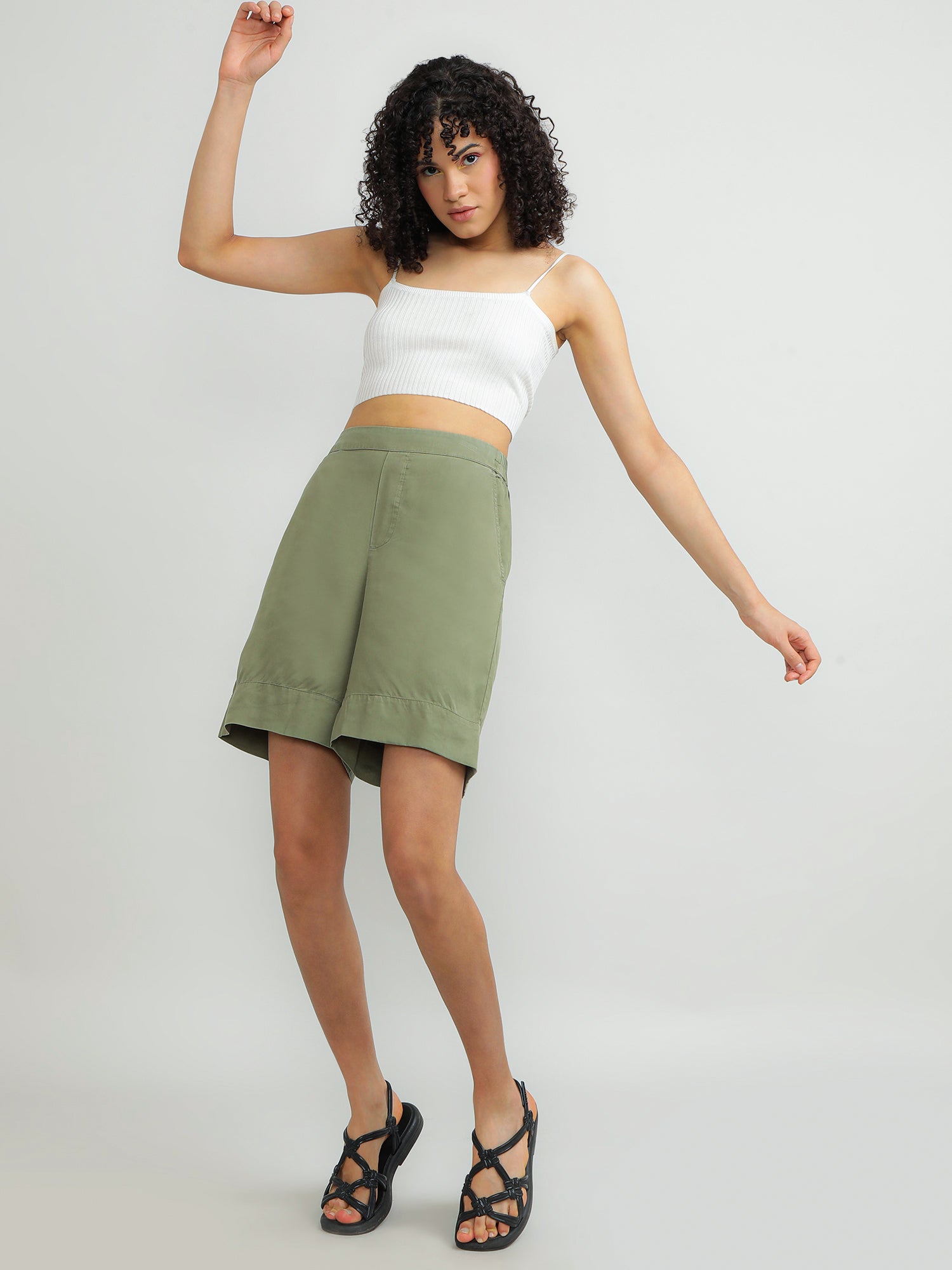 Women Tencel Olive Comfy Shorts