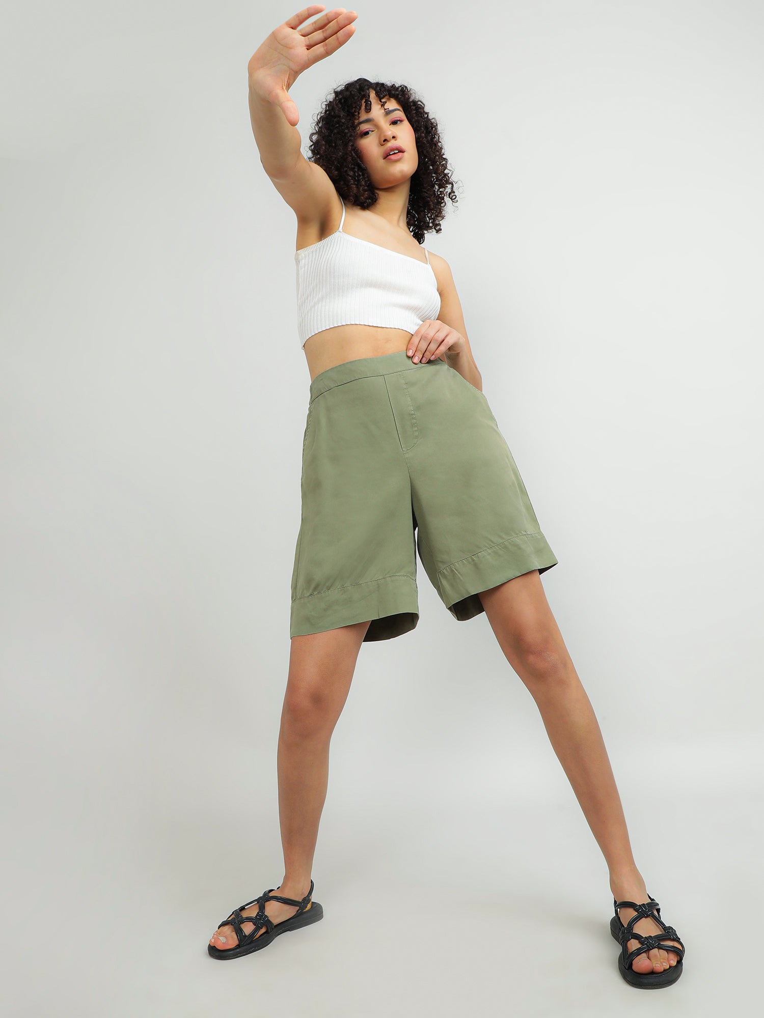 Women Tencel Olive Comfy Shorts