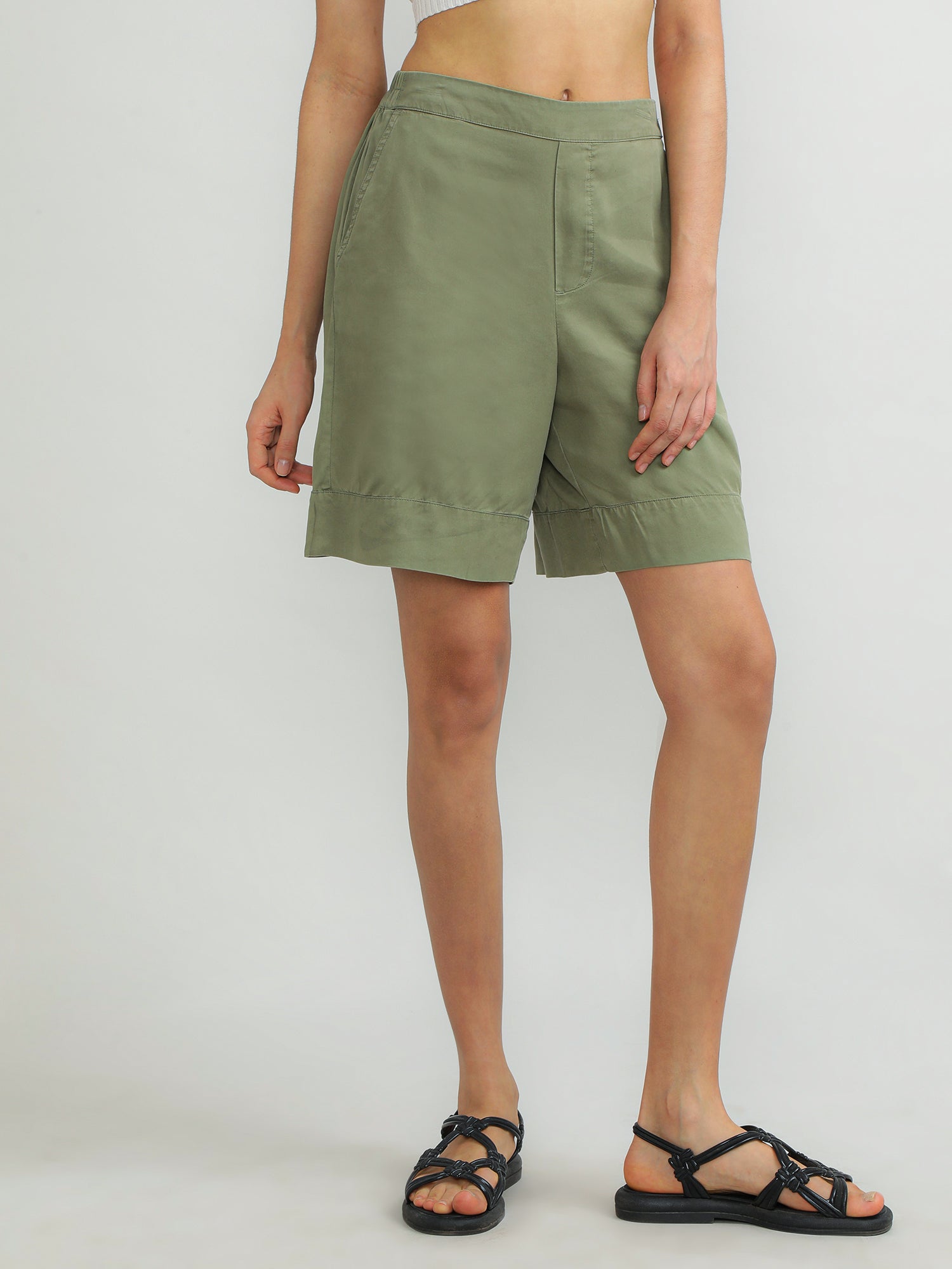 Women Tencel Olive Comfy Shorts