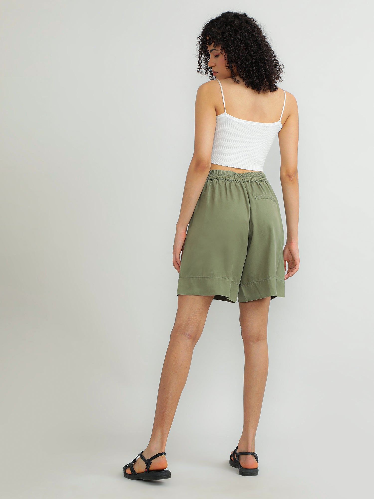 Women Tencel Olive Comfy Shorts