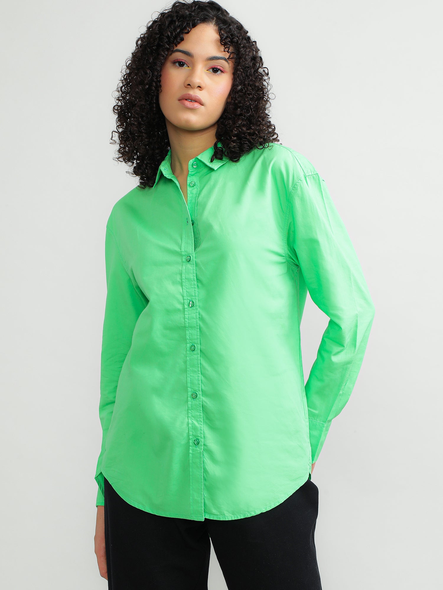 Women Cotton Green Casual Shirt