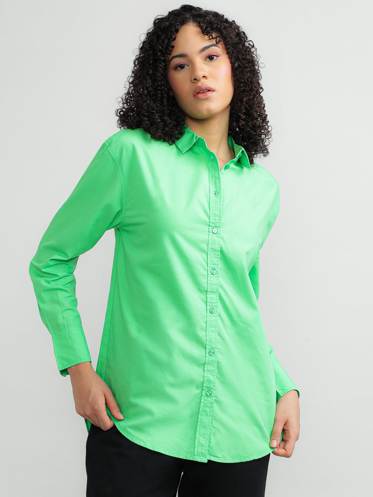 Women Cotton Green Casual Shirt