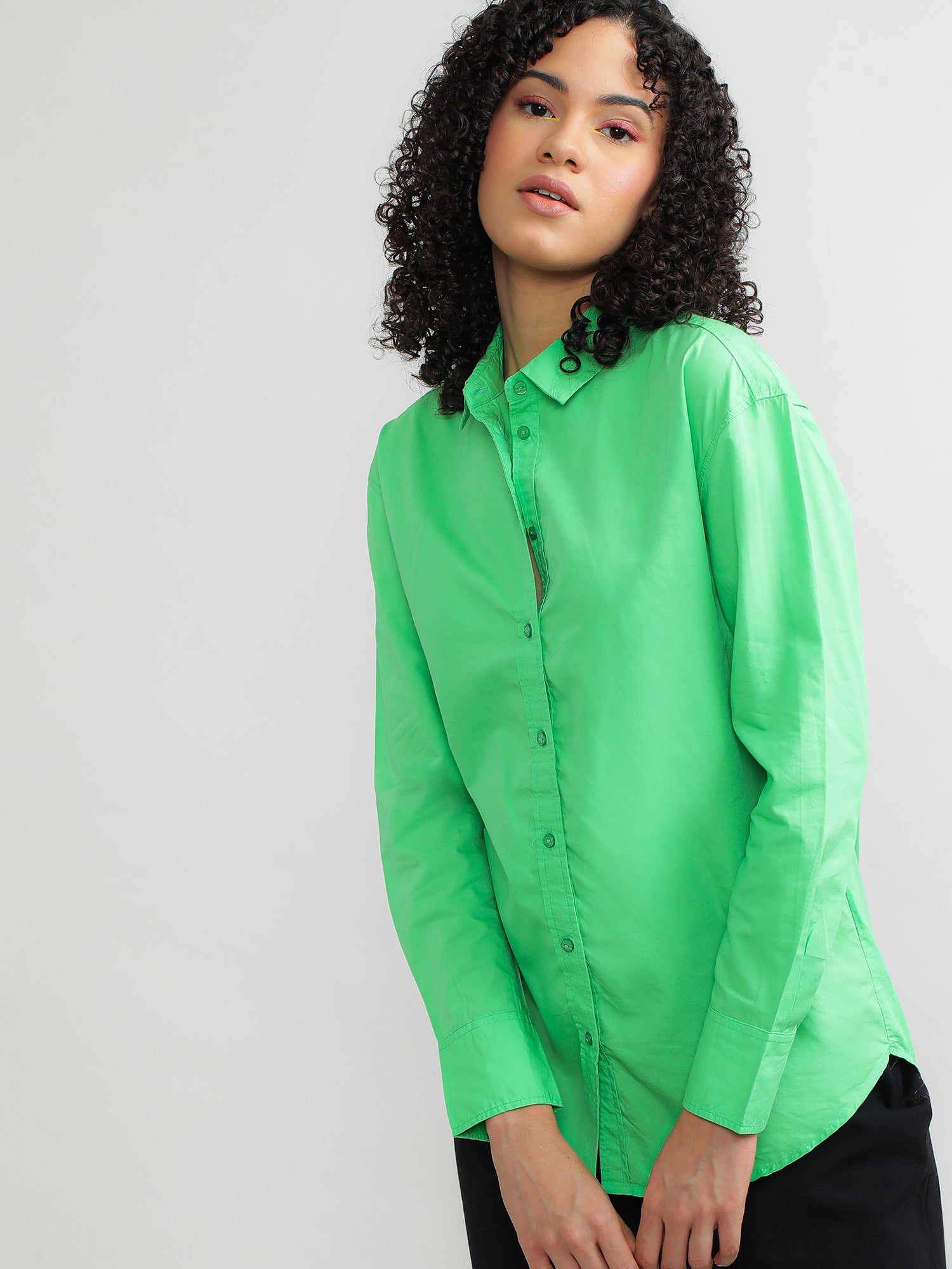 Women Cotton Green Casual Shirt