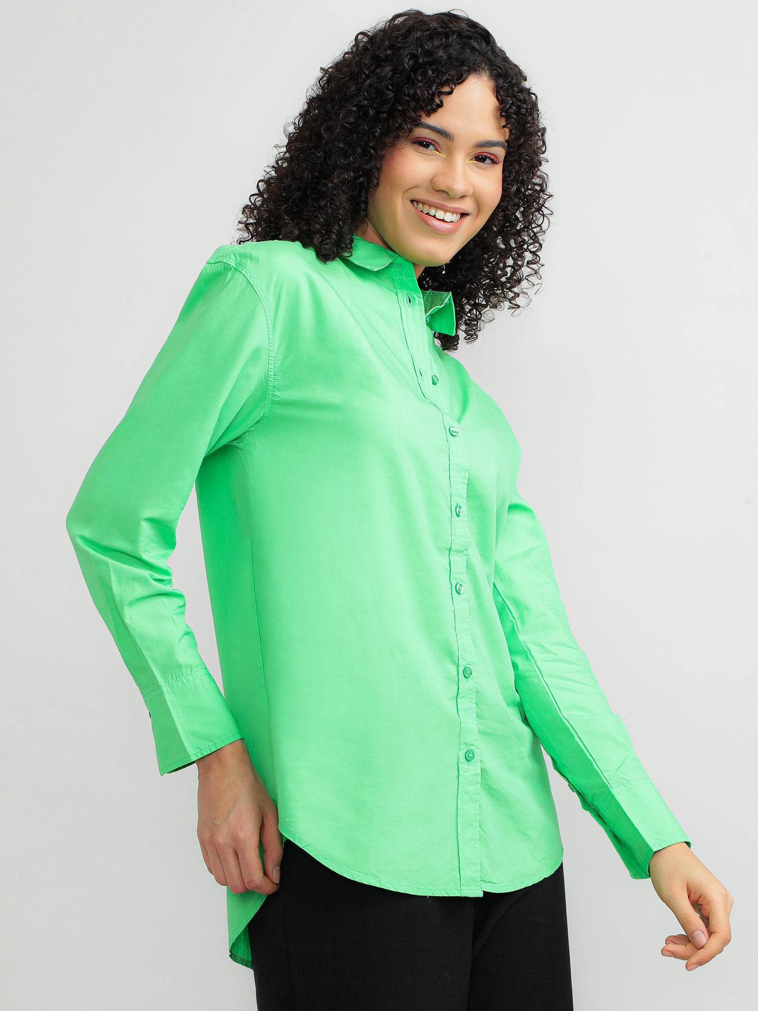 Women Cotton Green Casual Shirt