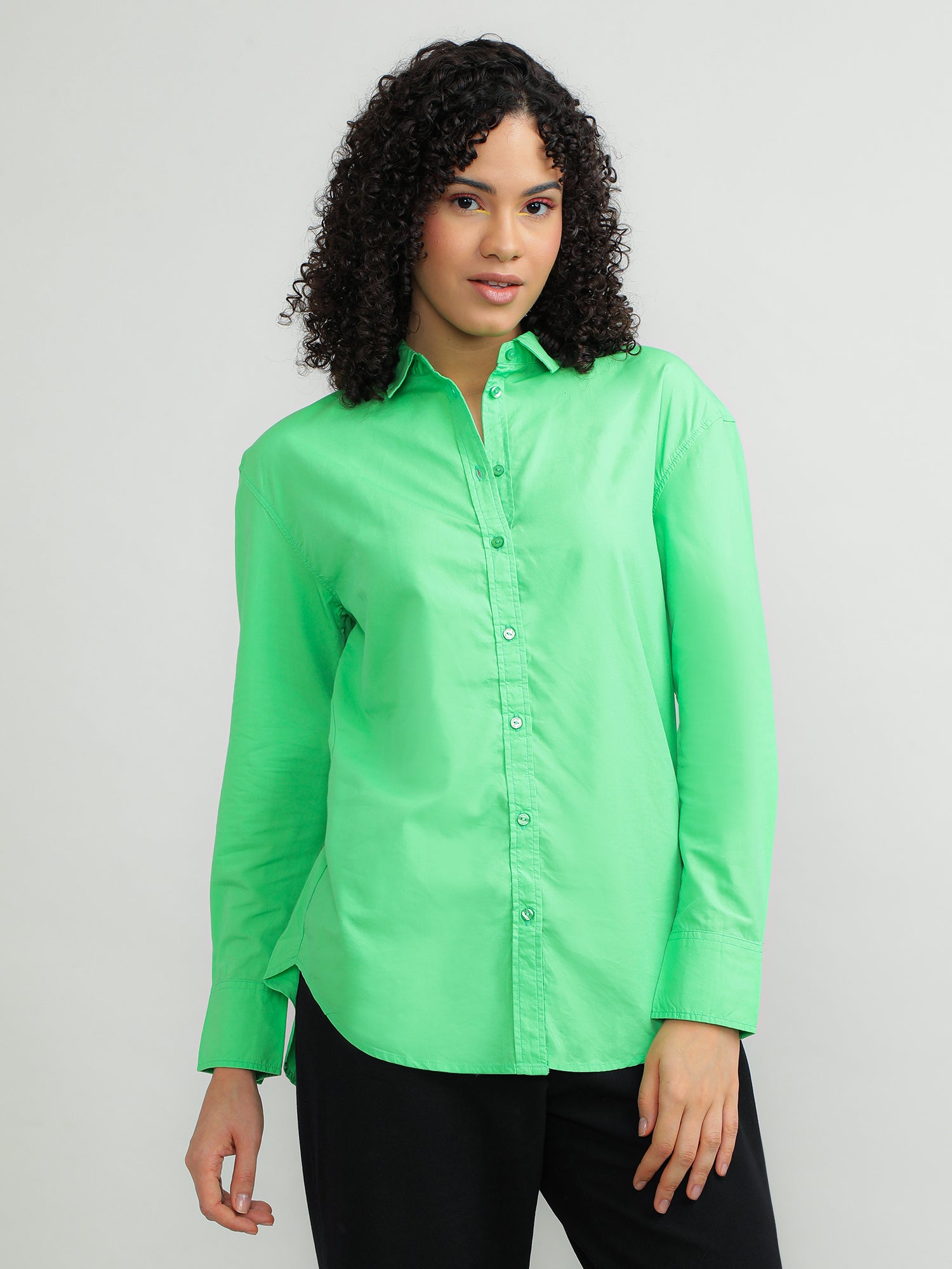 Women Cotton Green Casual Shirt