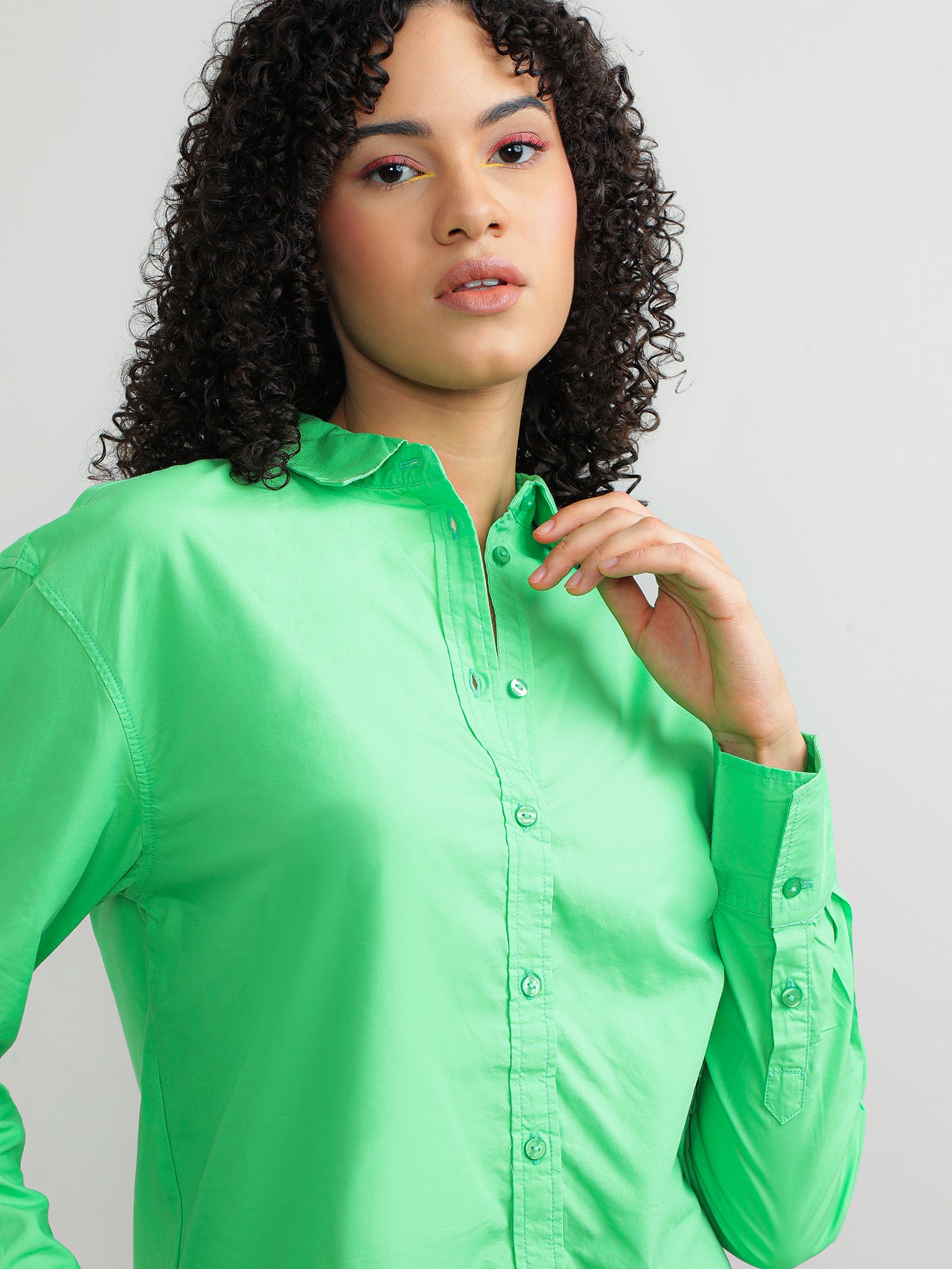 Women Cotton Green Casual Shirt