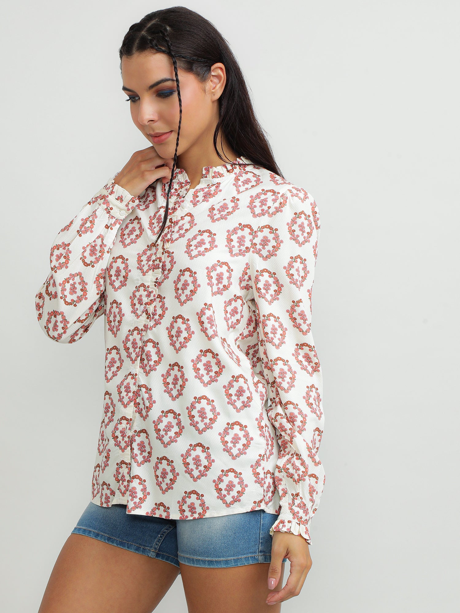 Women Viscose Cream Casual Top