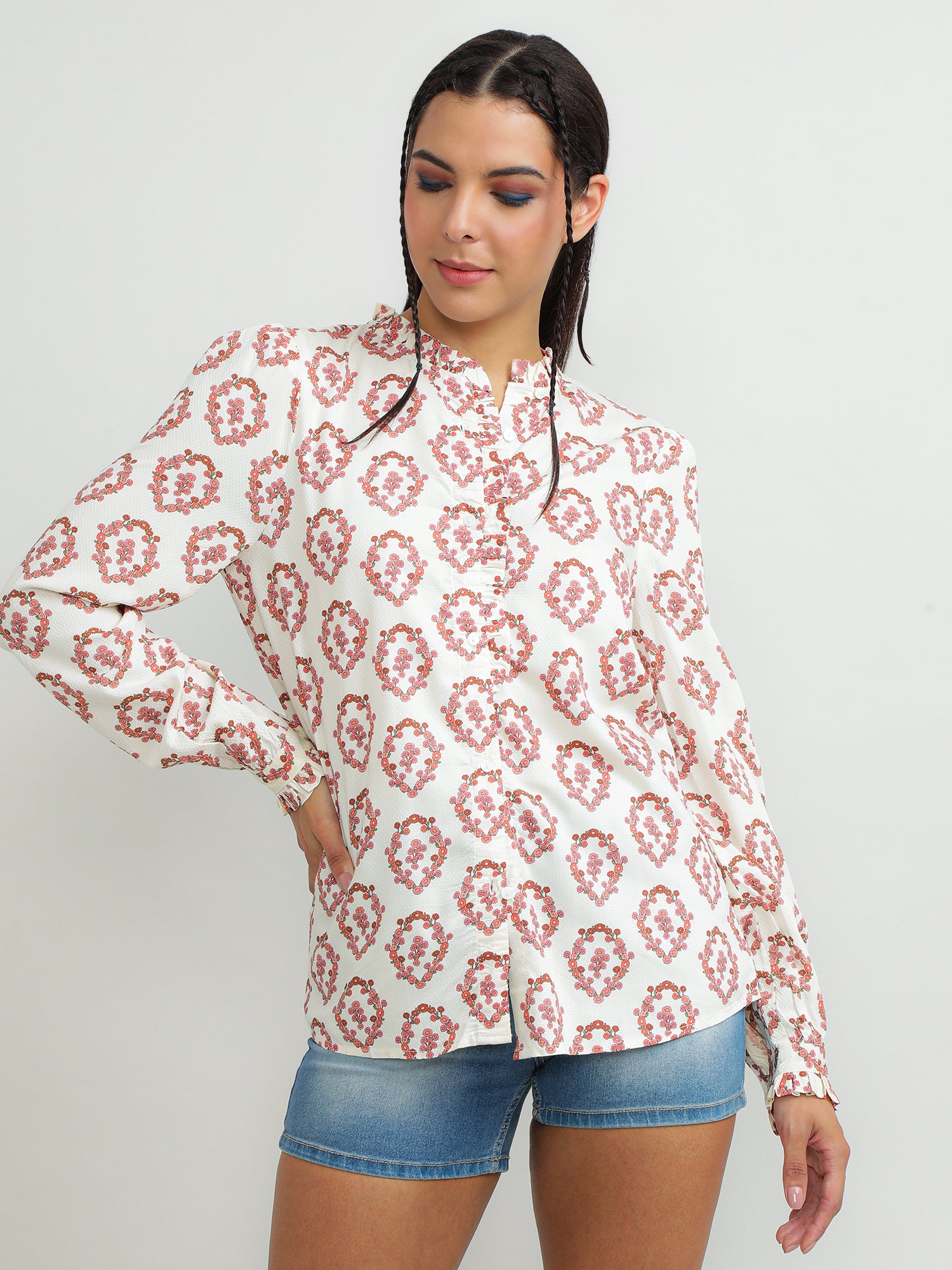 Women Viscose Cream Casual Top