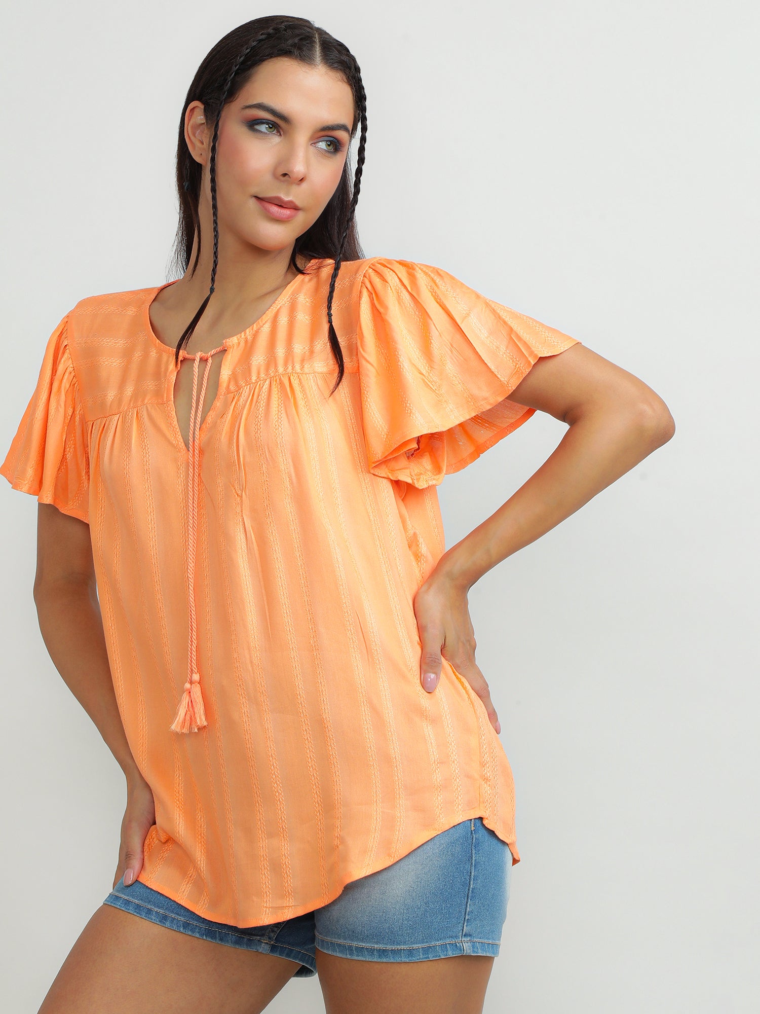 Women Viscose Orange Bright Top