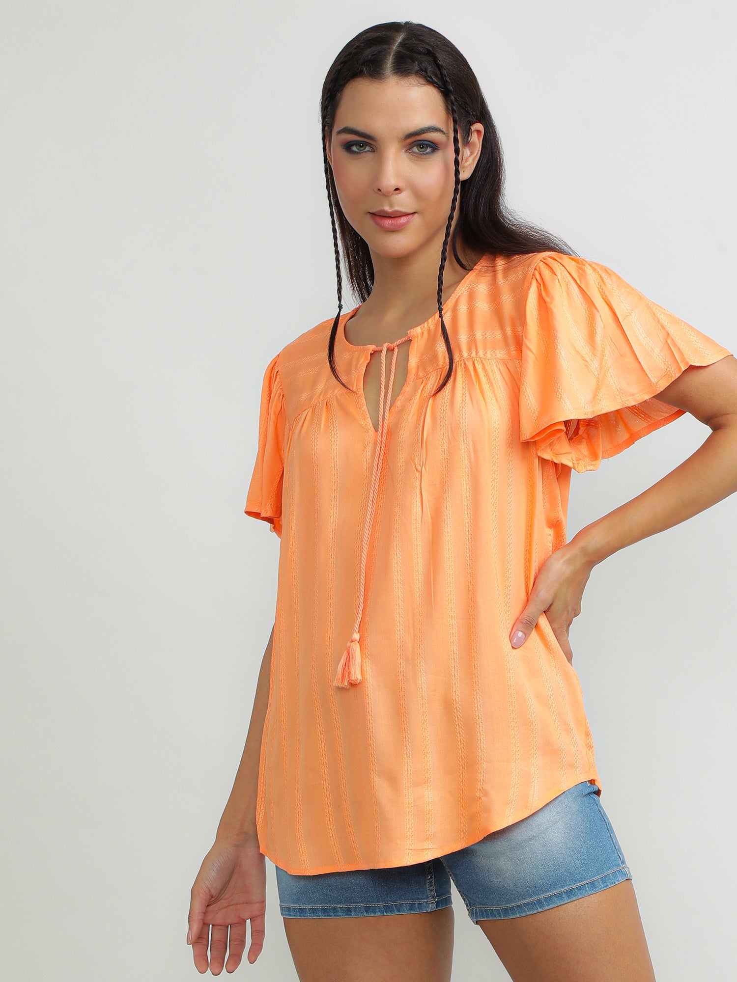 Women Viscose Orange Bright Top