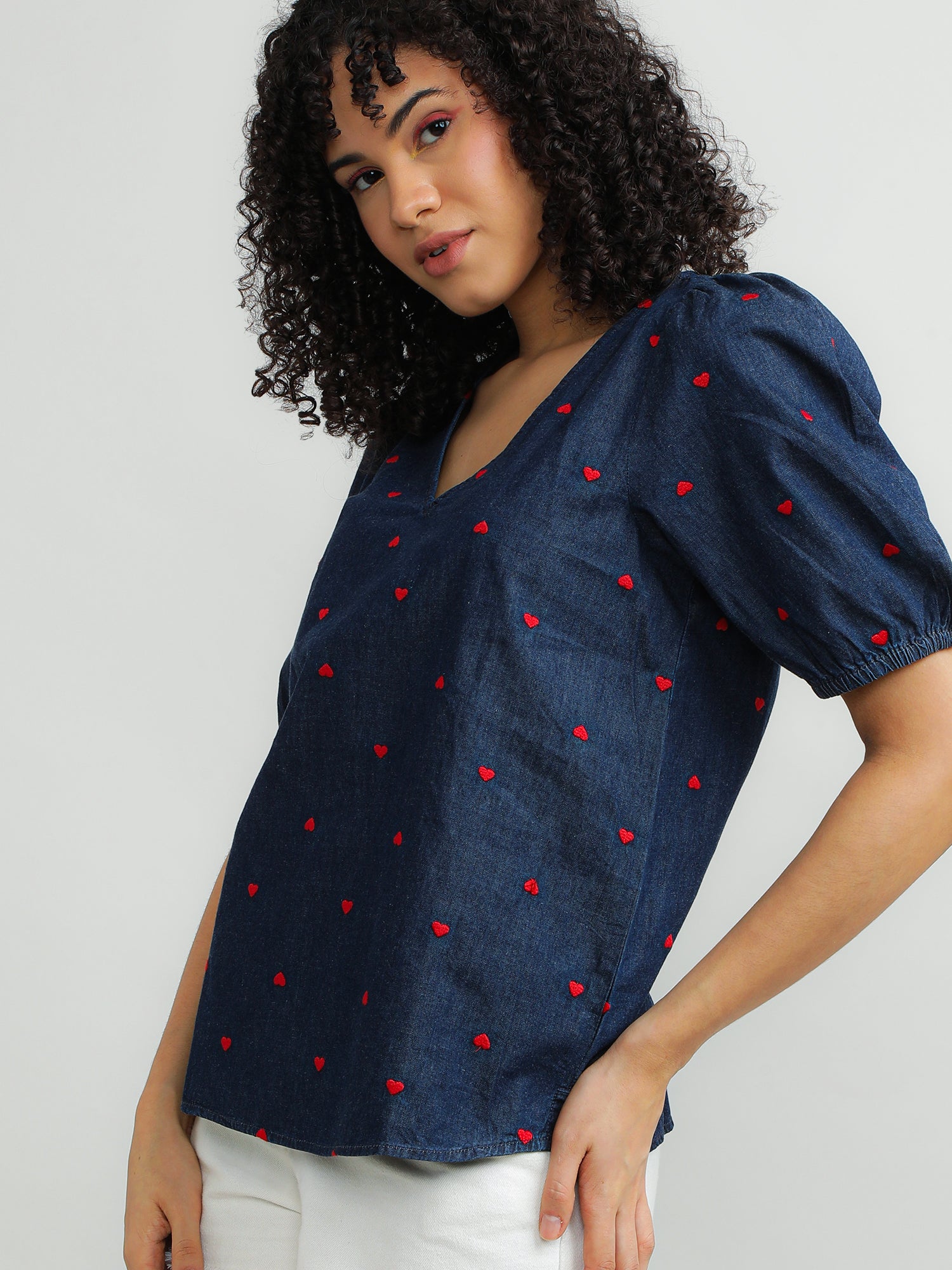 Women Cotton Navy Casual Top