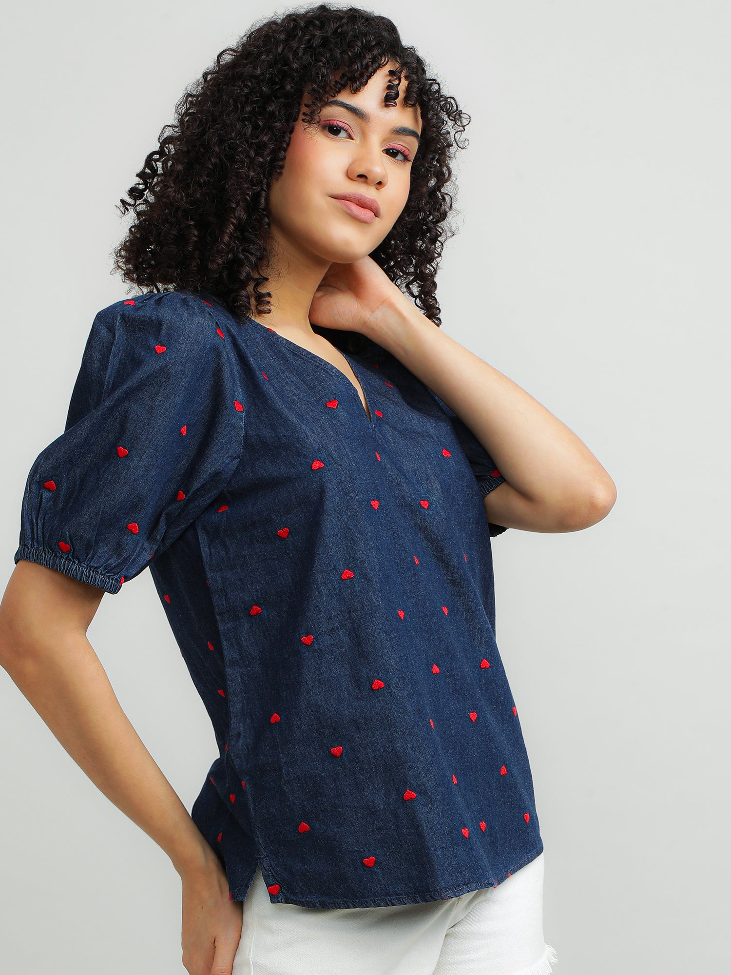 Women Cotton Navy Casual Top