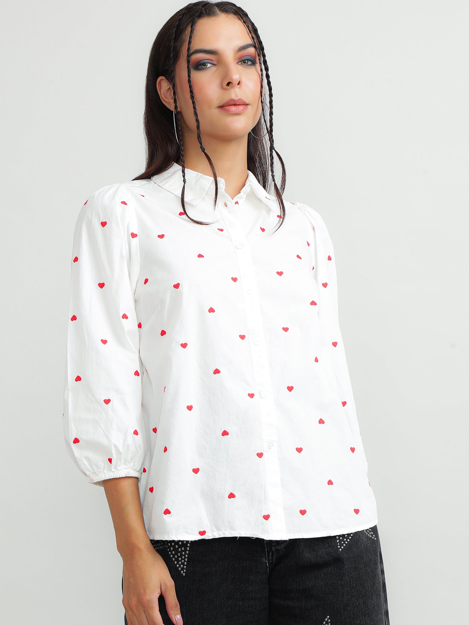 Women Cotton Printed White Top