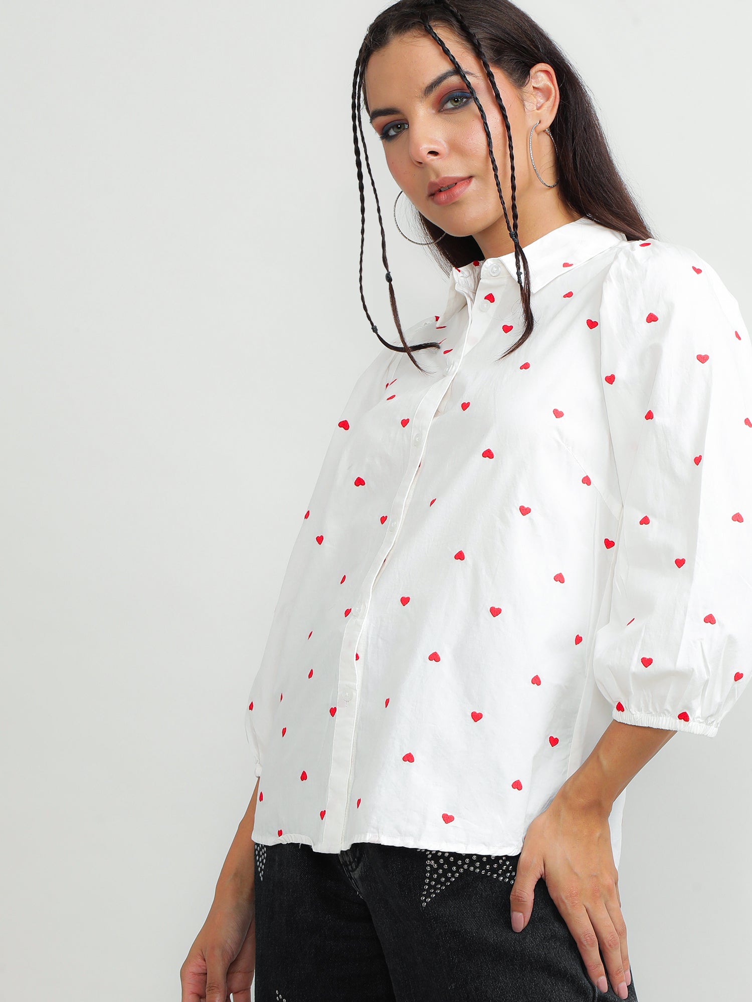 Women Cotton Printed White Top