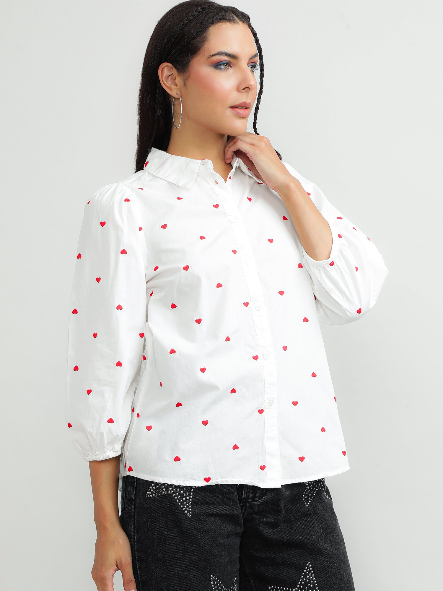 Women Cotton Printed White Top