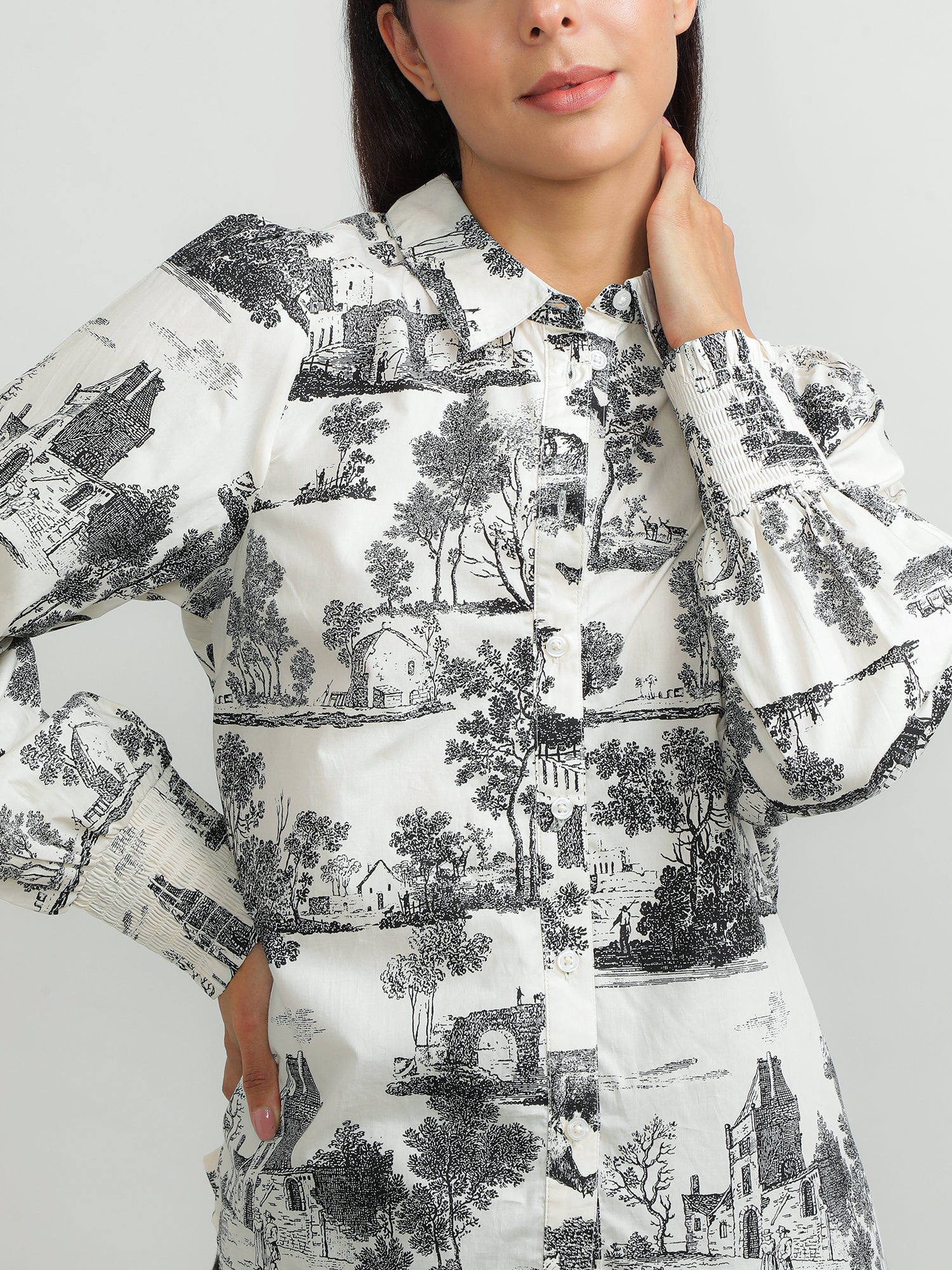 Women Cotton White Printed Shirt