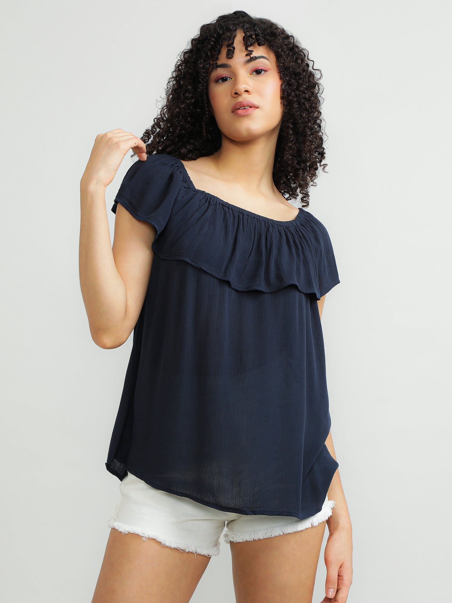 Women Viscose Navy Layer Top