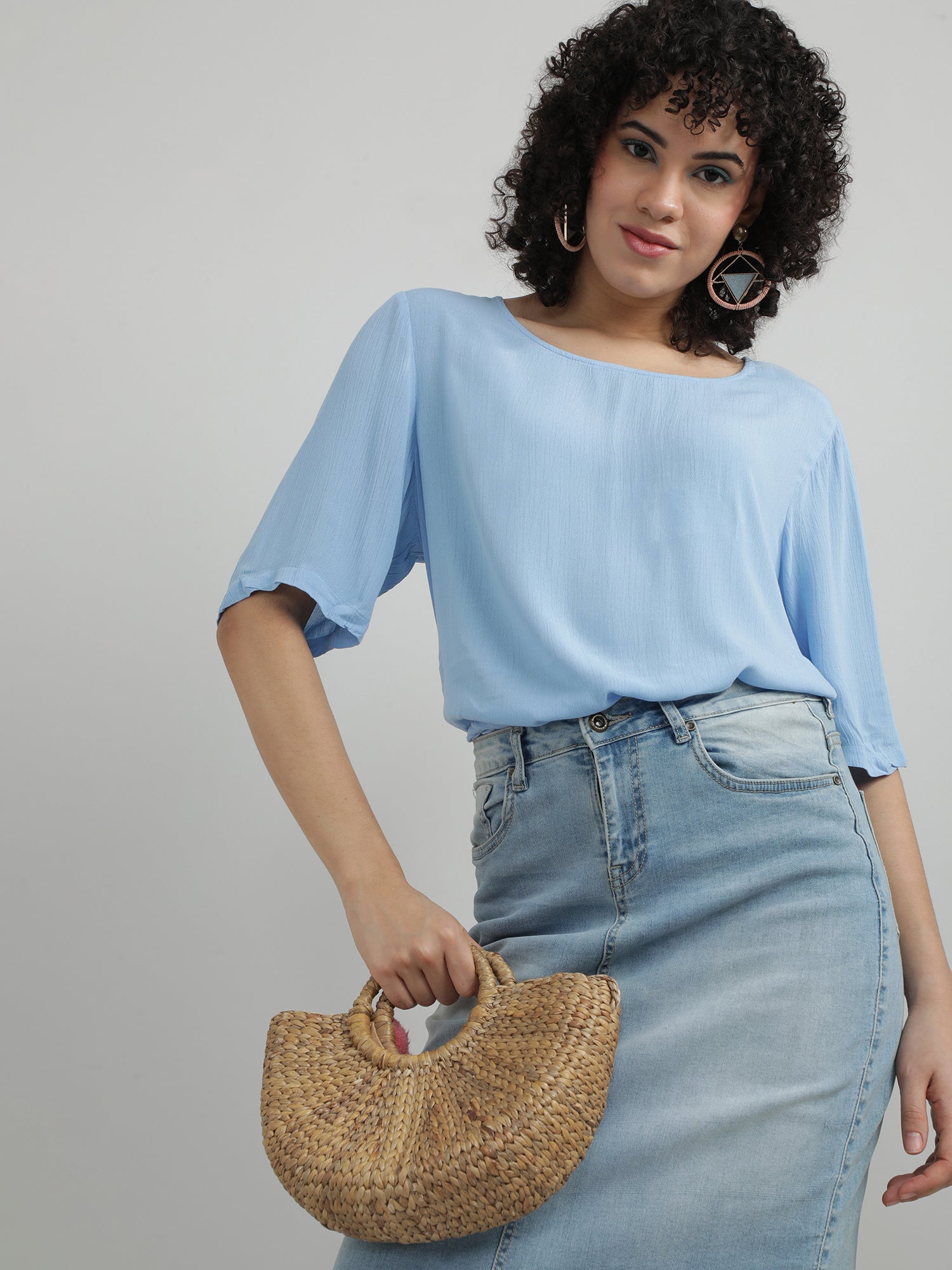 Women Viscose Blue Casual Top