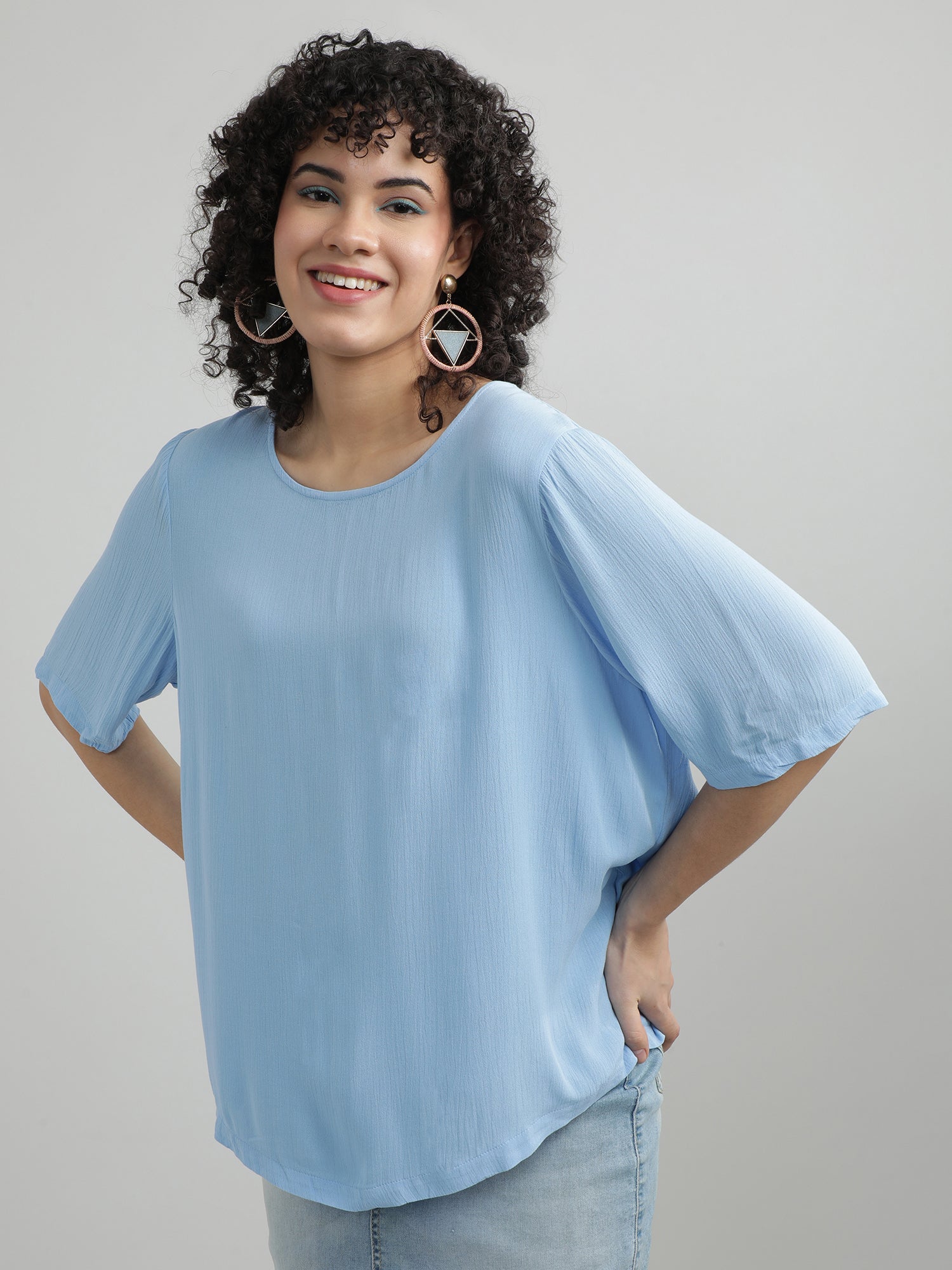 Women Viscose Blue Casual Top