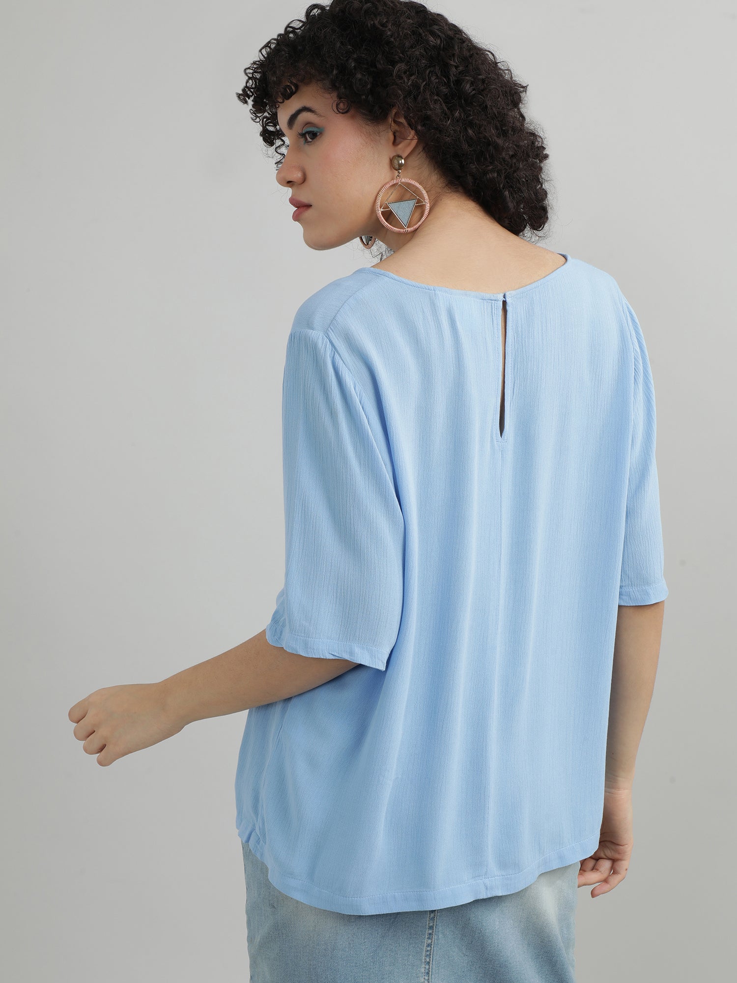 Women Viscose Blue Casual Top