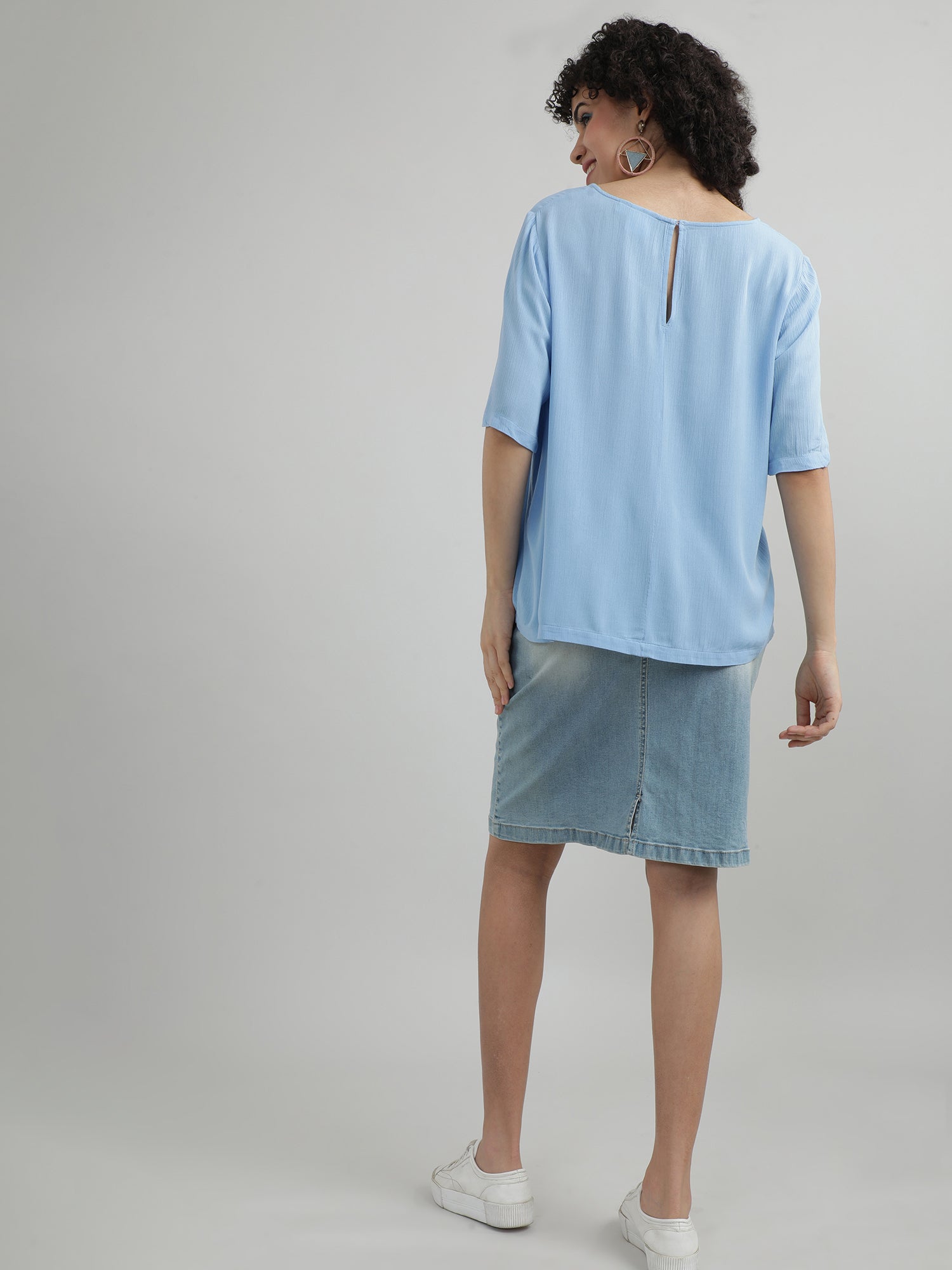 Women Viscose Blue Casual Top