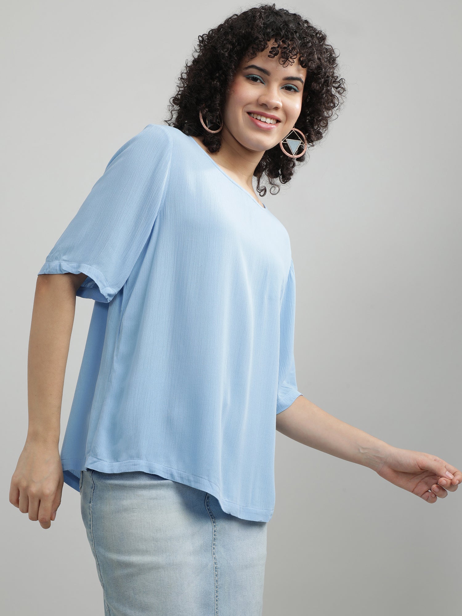 Women Viscose Blue Casual Top