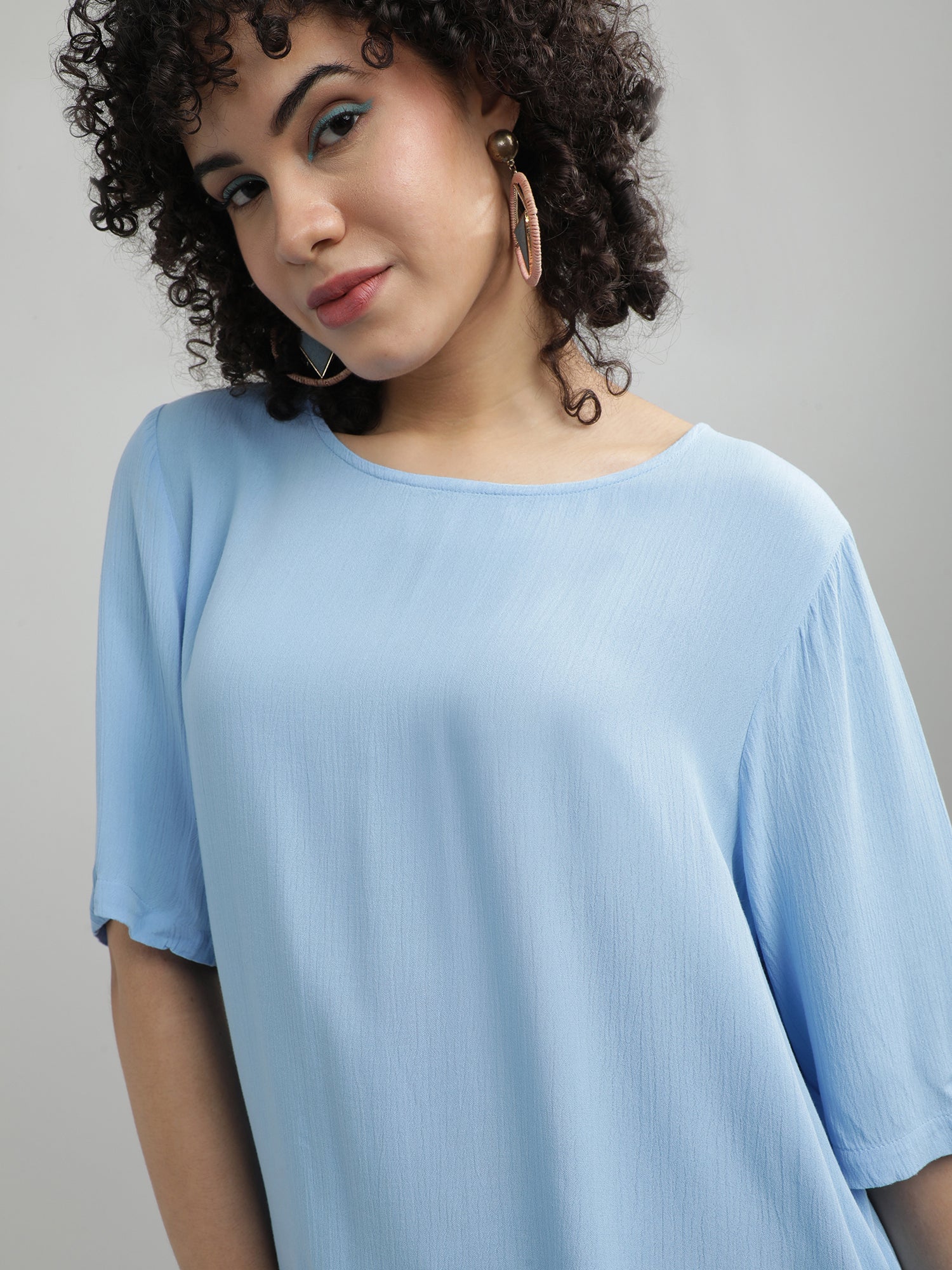 Women Viscose Blue Casual Top