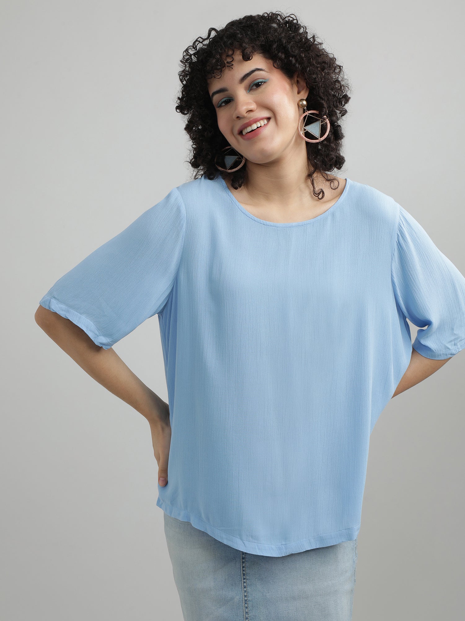 Women Viscose Blue Casual Top