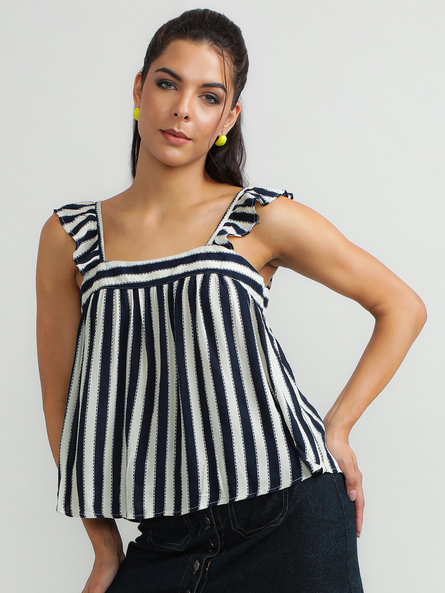 navy & white sleeveless top