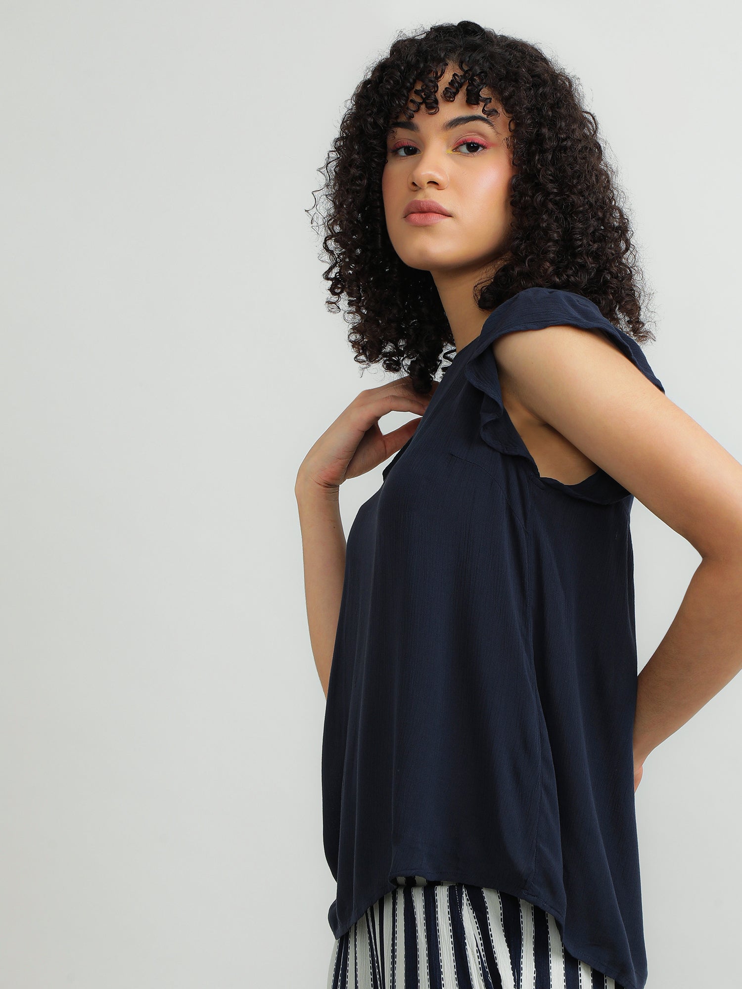 round neck navy top