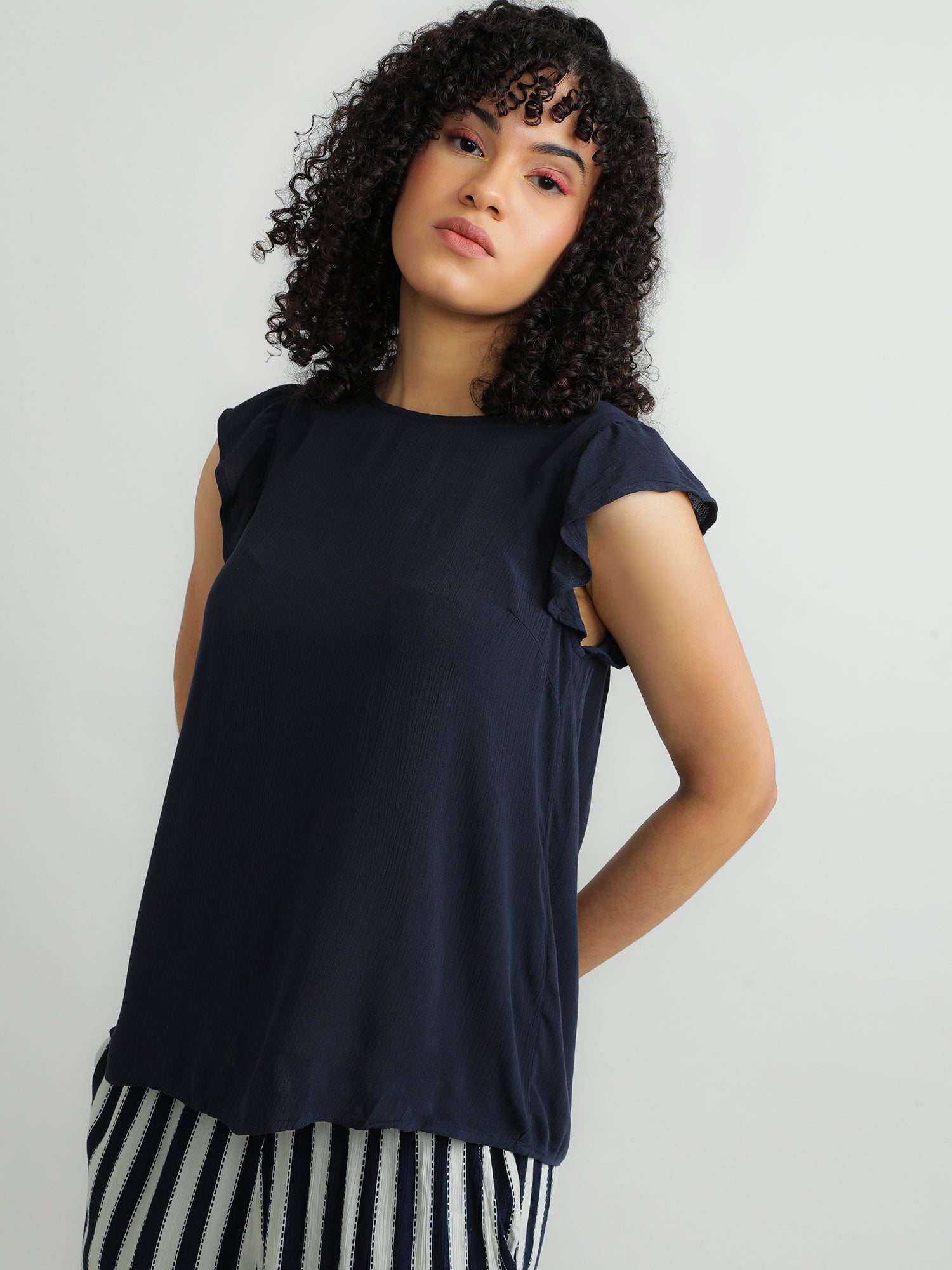 round neck navy top