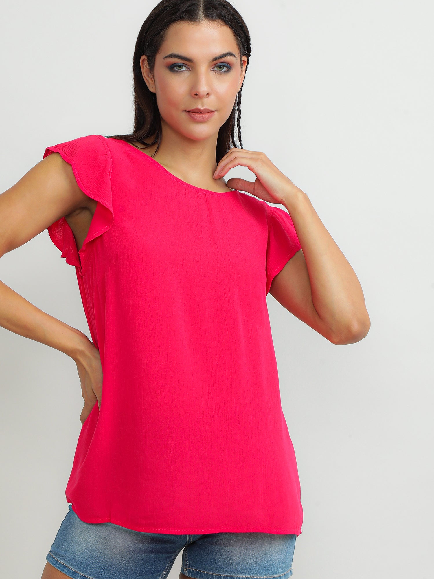 round neck pink top