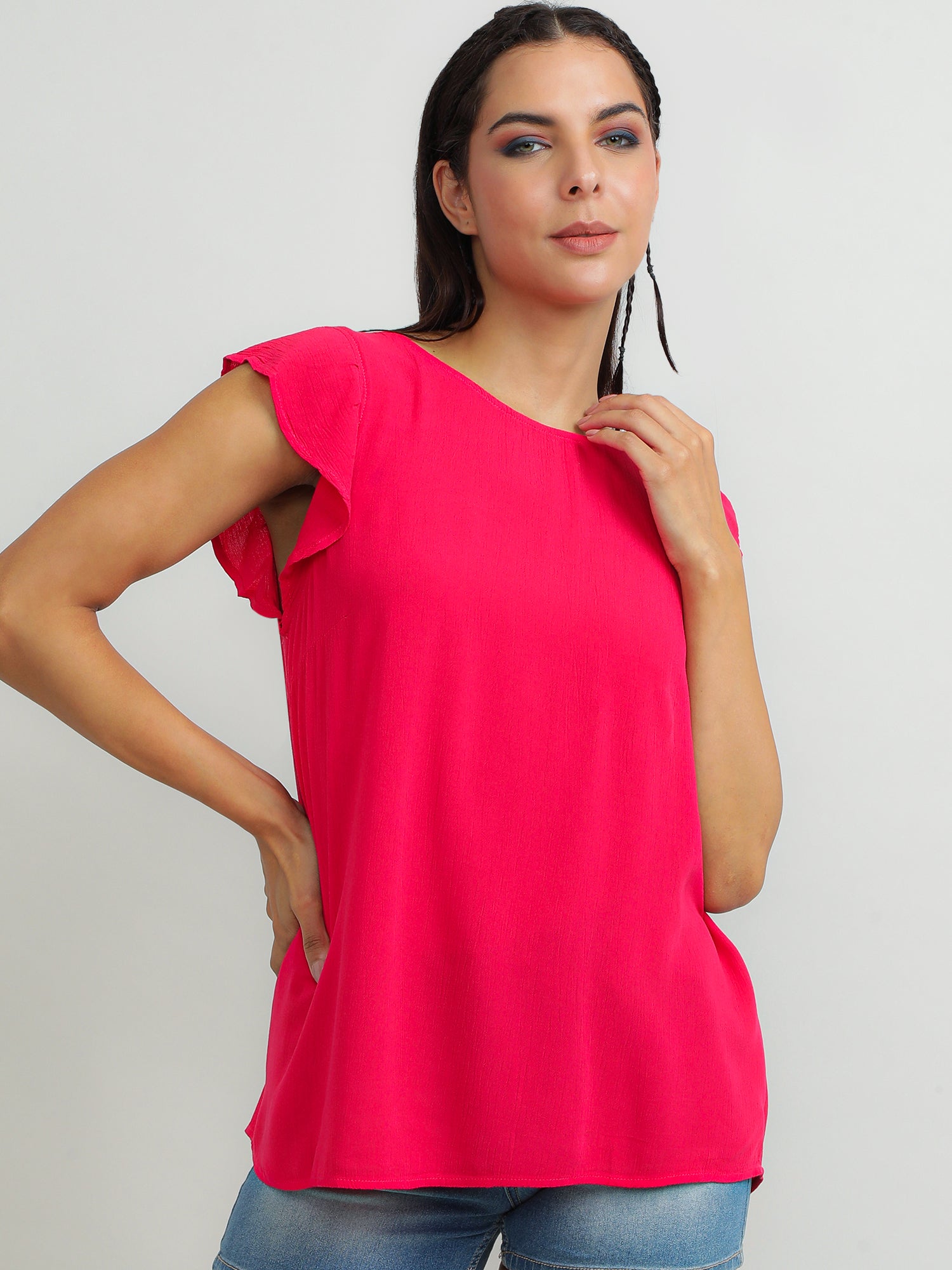 round neck pink top