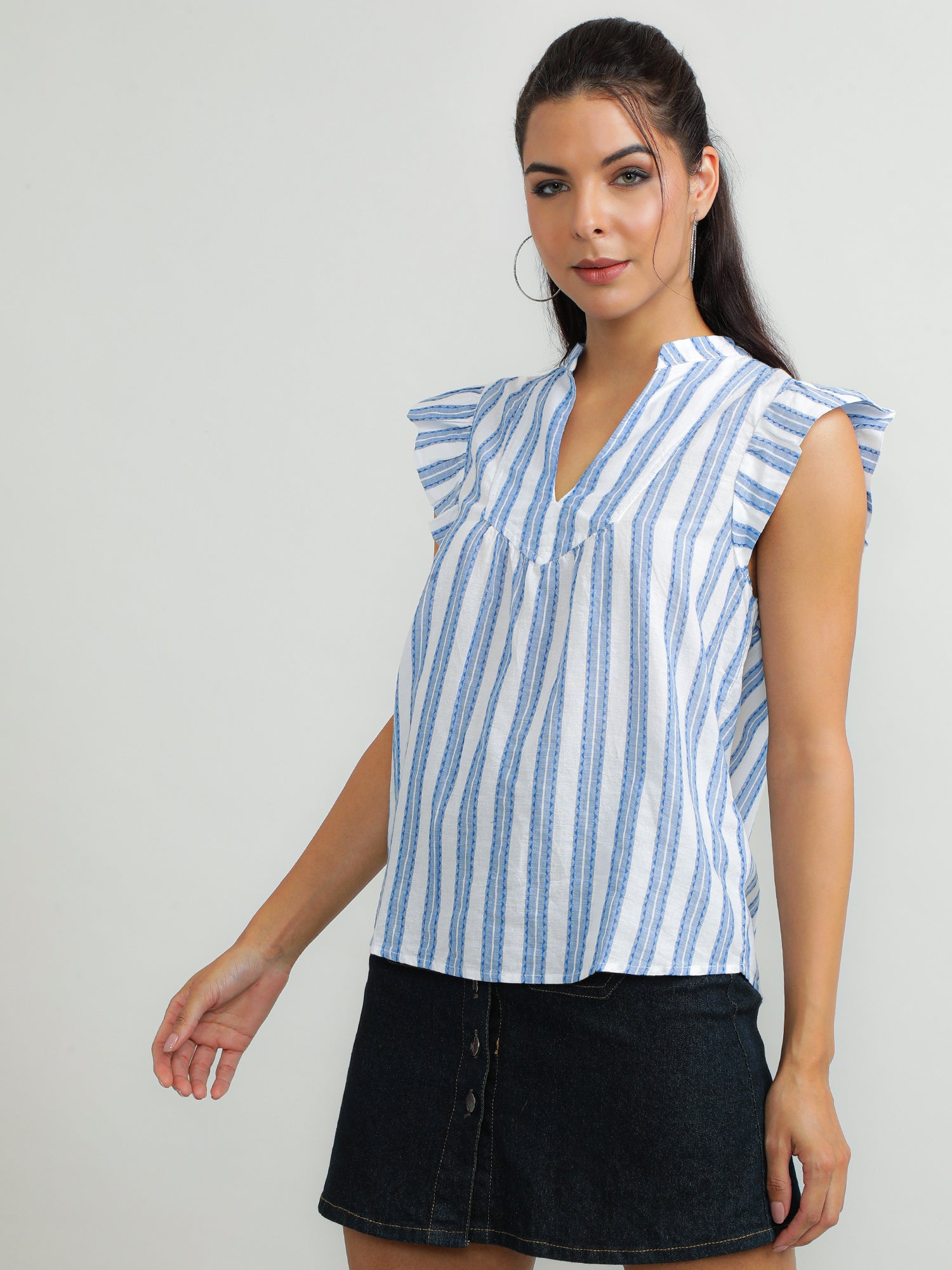 Women Cotton Blue Stylish Top