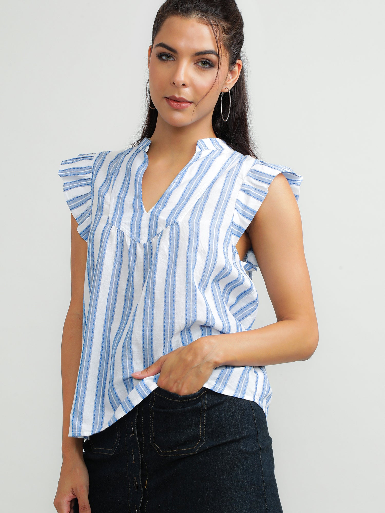 Women Cotton Blue Stylish Top