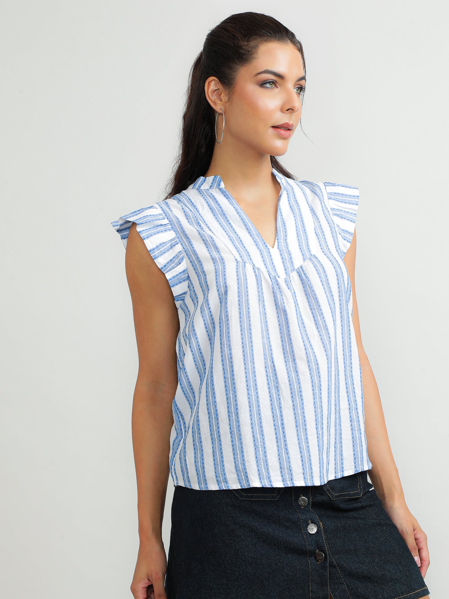 Women Cotton Blue Stylish Top