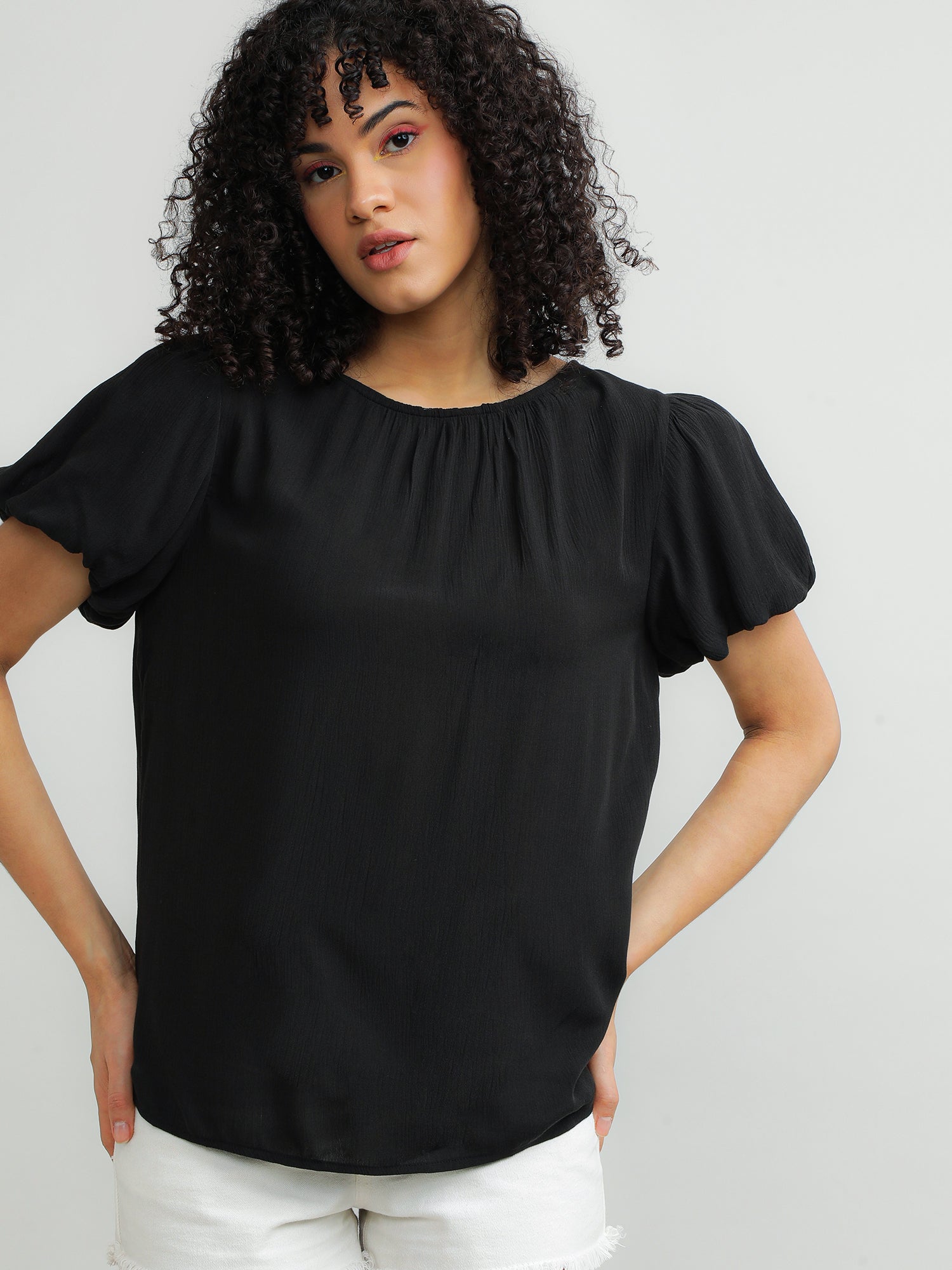 round neck black top