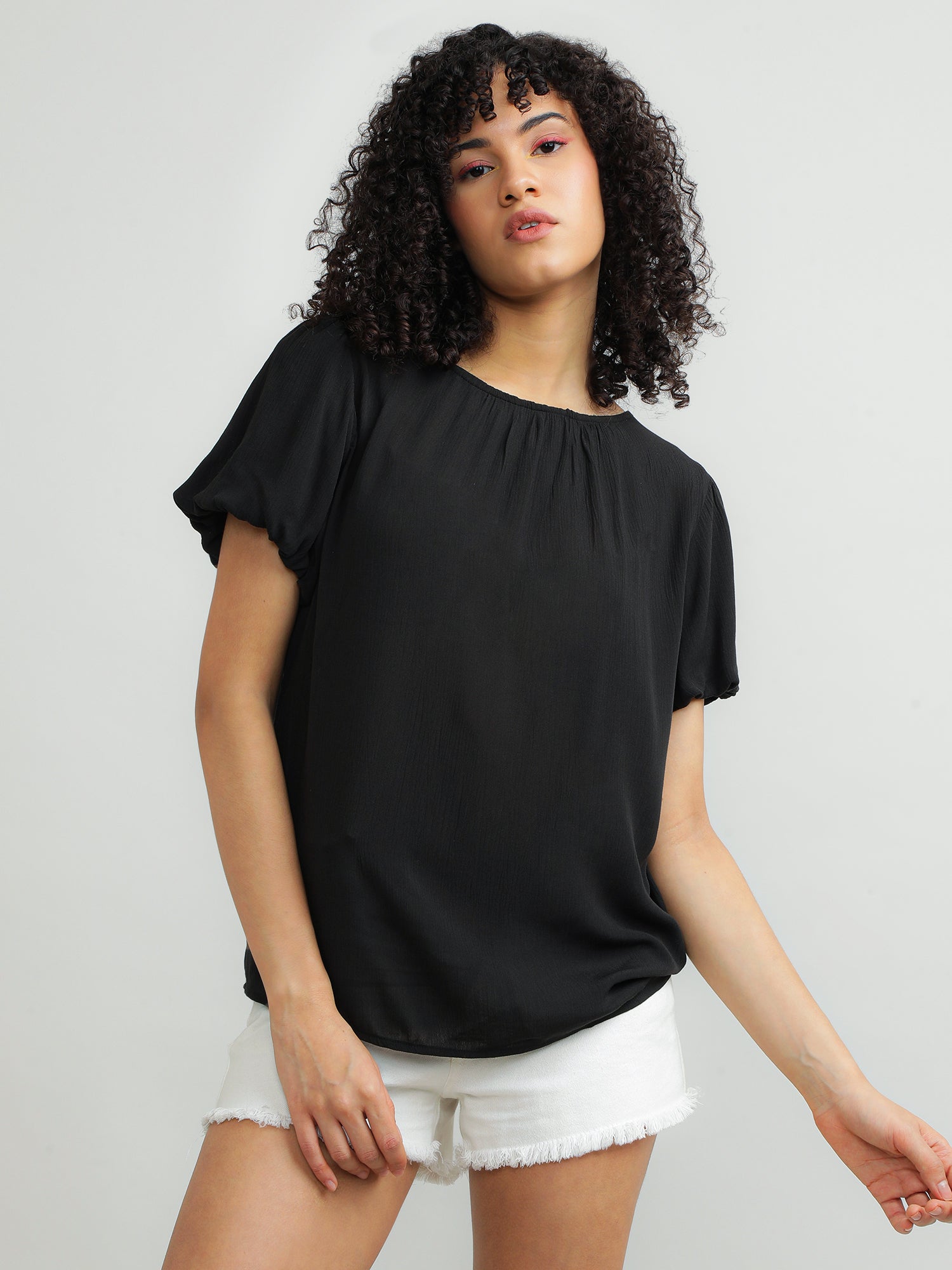 round neck black top