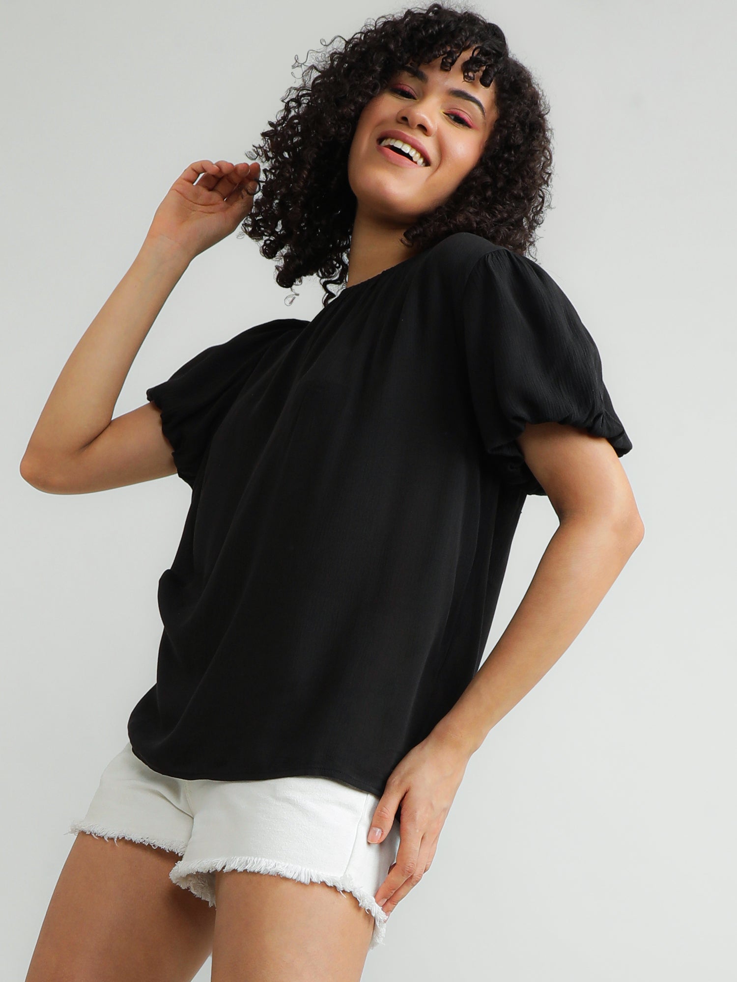 round neck black top