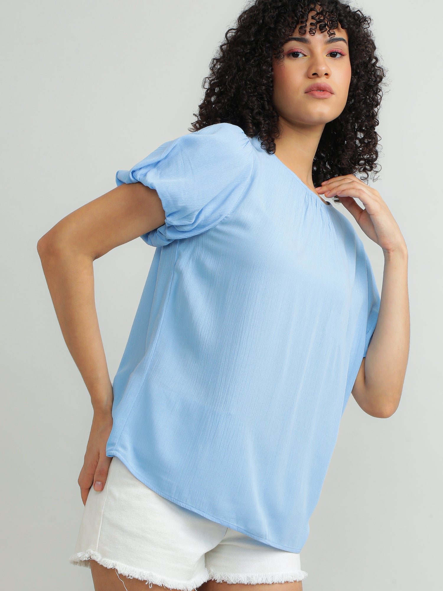 Women Viscose Blue Chic Top