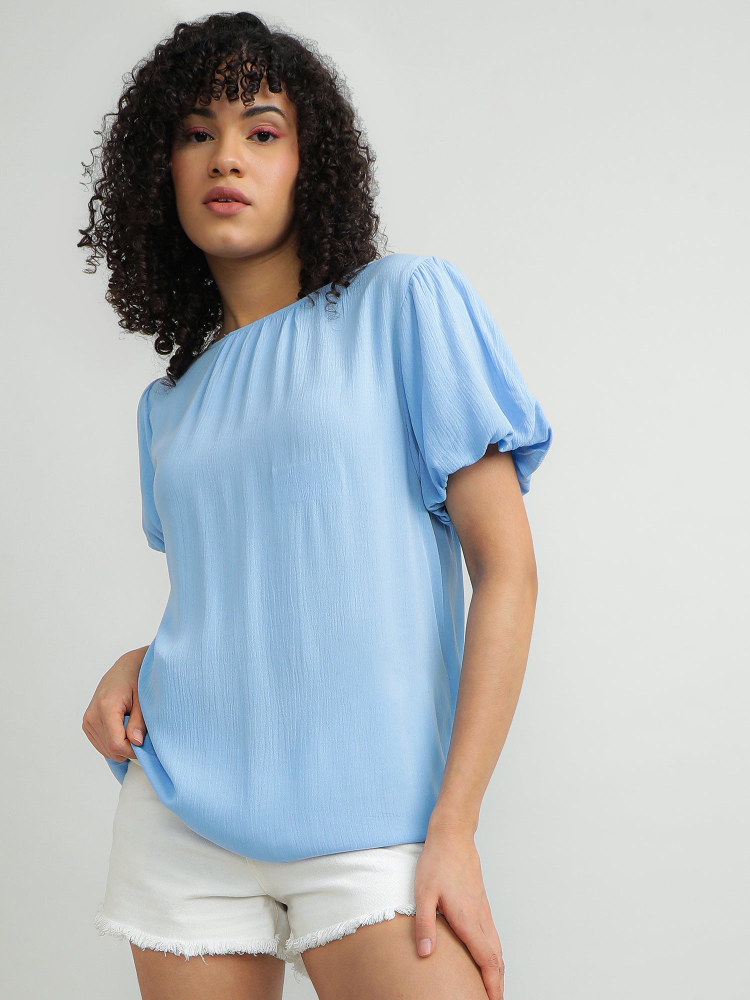 Women Viscose Blue Chic Top