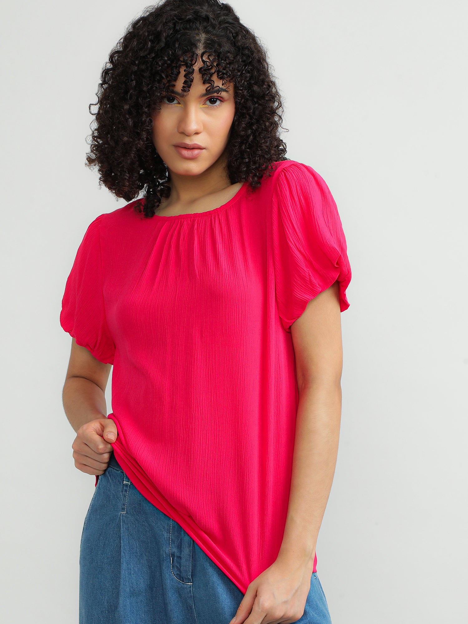 Women Viscose Pink Elegant Top