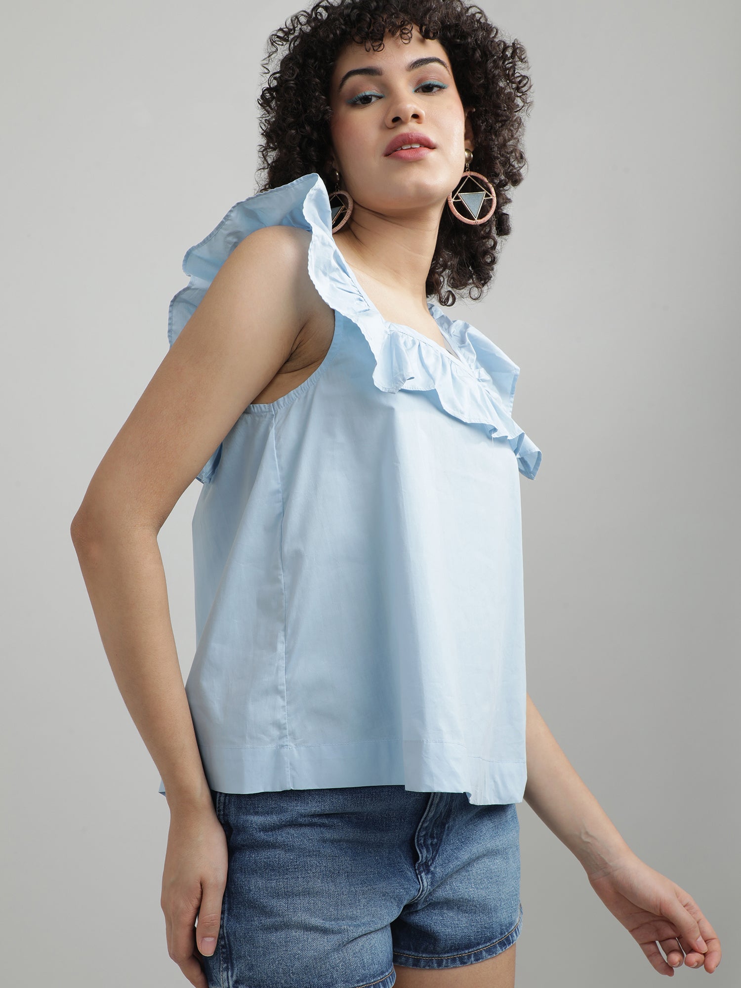 Women Cotton Blue Relaxed Top