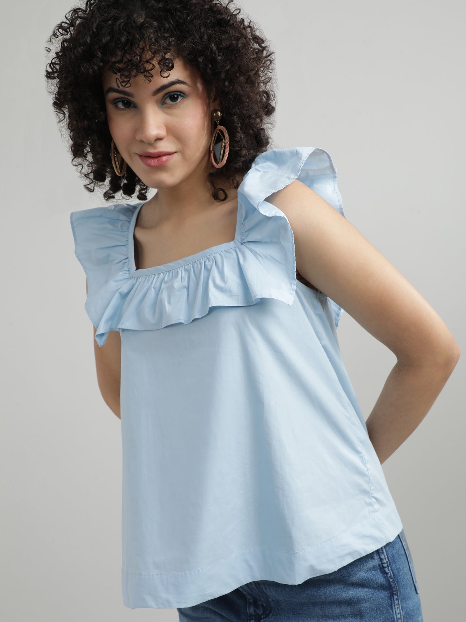 Women Cotton Blue Relaxed Top