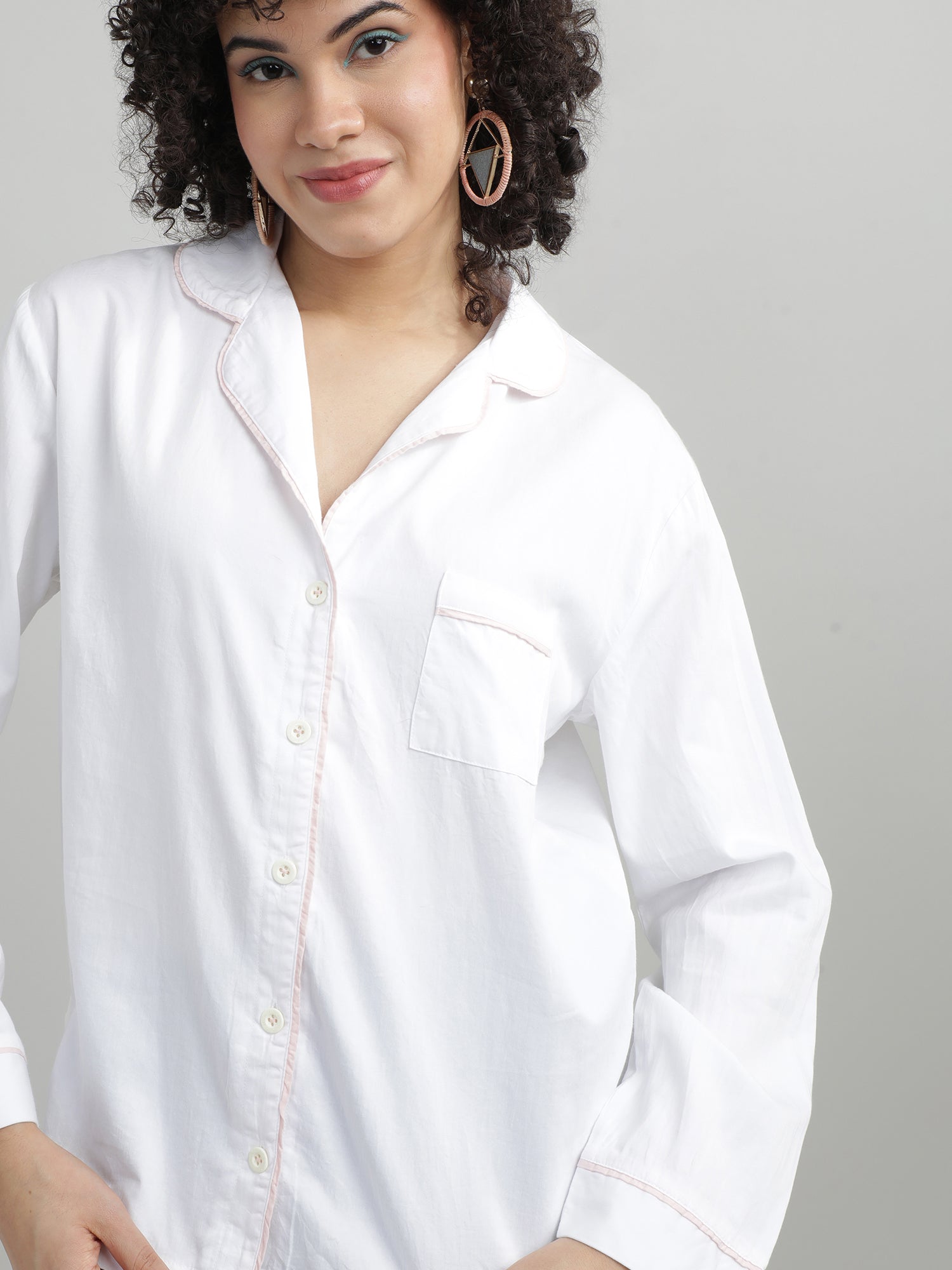 Women White Relaxed Fit Sleepwear Shirt