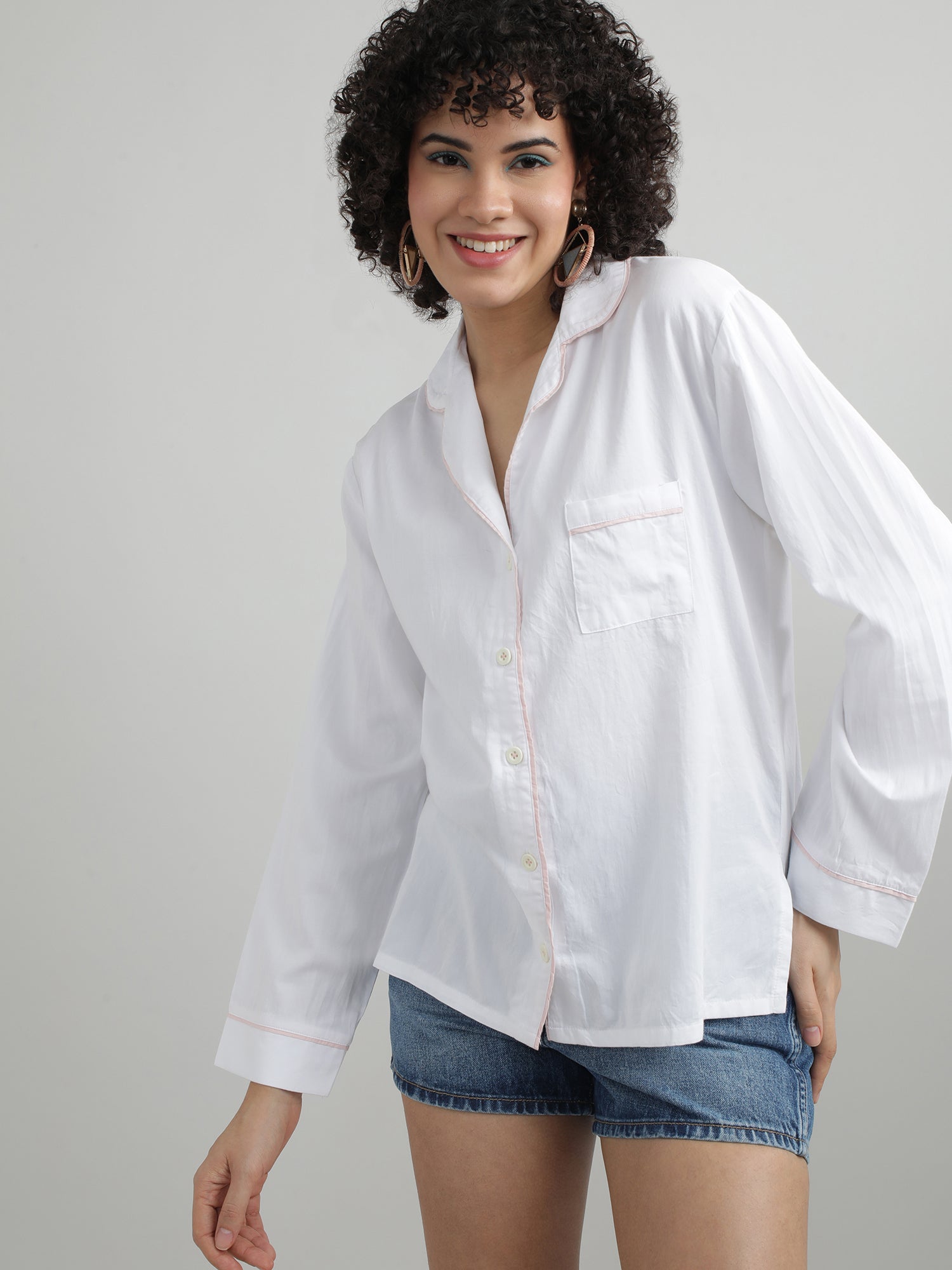 Women White Relaxed Fit Sleepwear Shirt