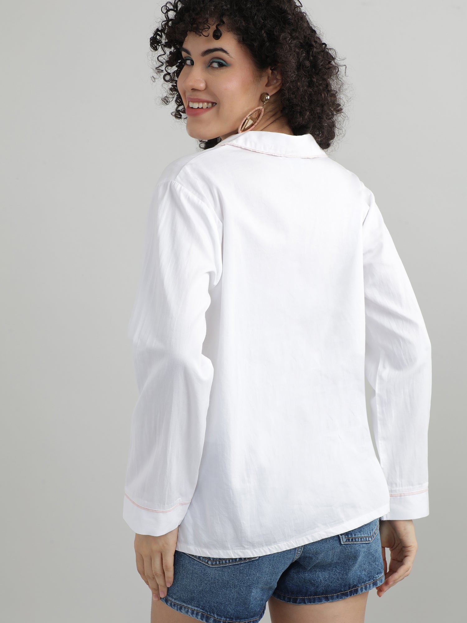 Women White Relaxed Fit Sleepwear Shirt