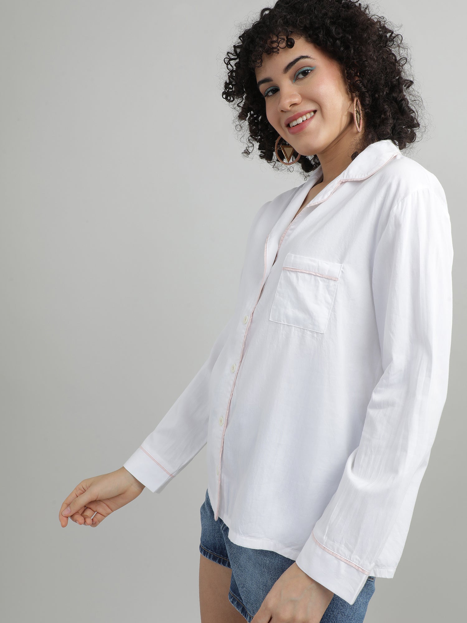 Women White Relaxed Fit Sleepwear Shirt