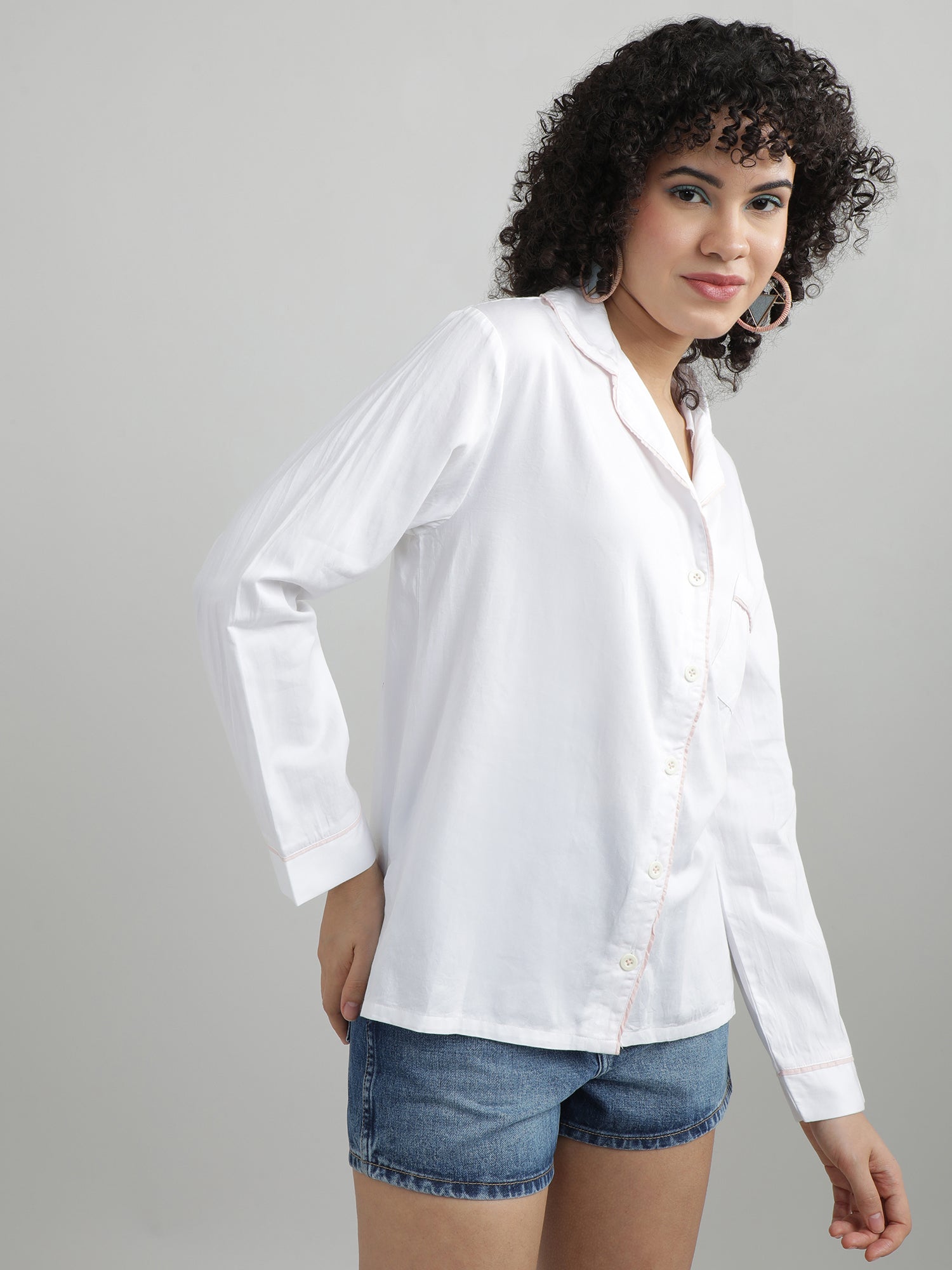 Women White Relaxed Fit Sleepwear Shirt